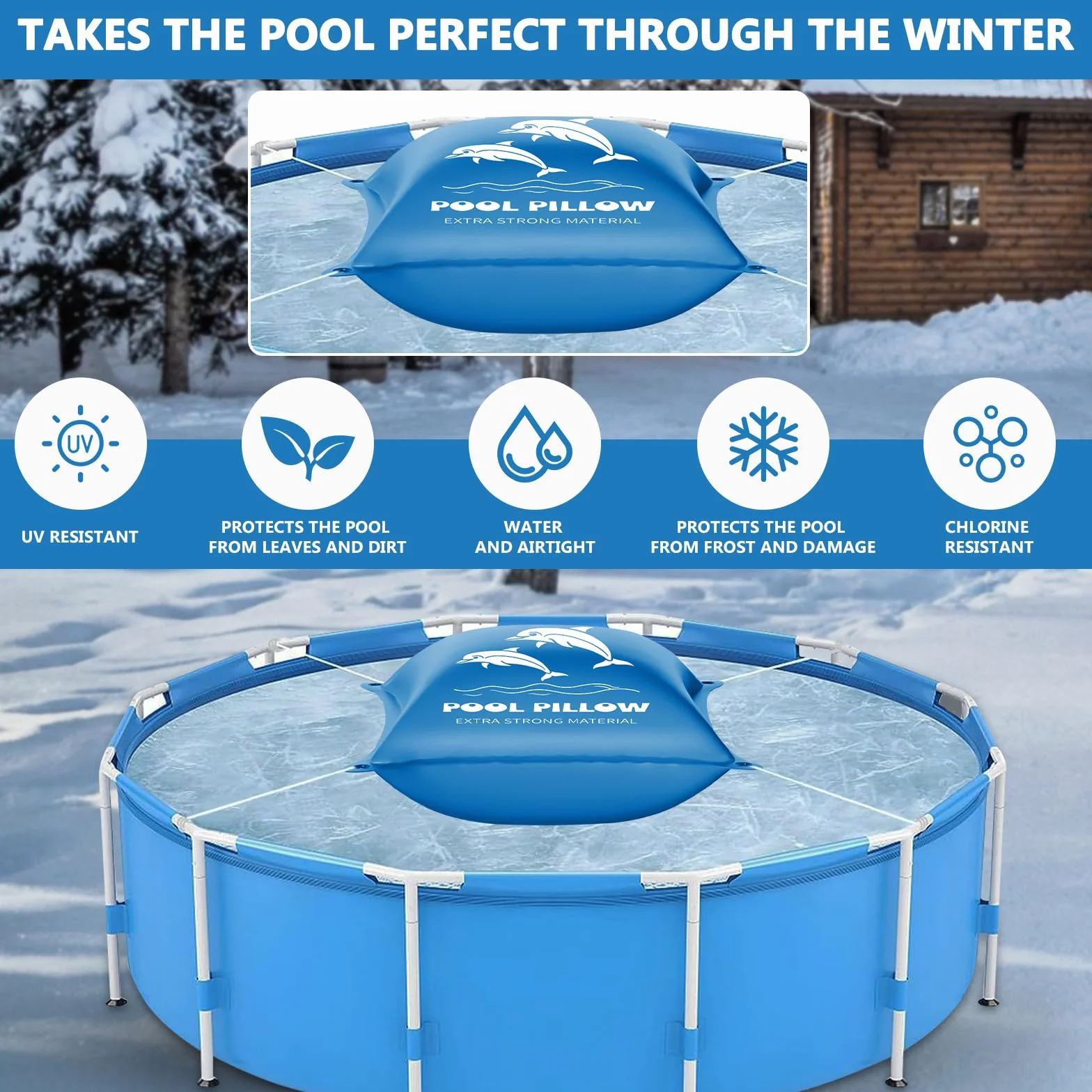 Cojín de Aire para Piscina XXL 120x120 cm, Anticongelante, Doble Costura con Kit de Reparación