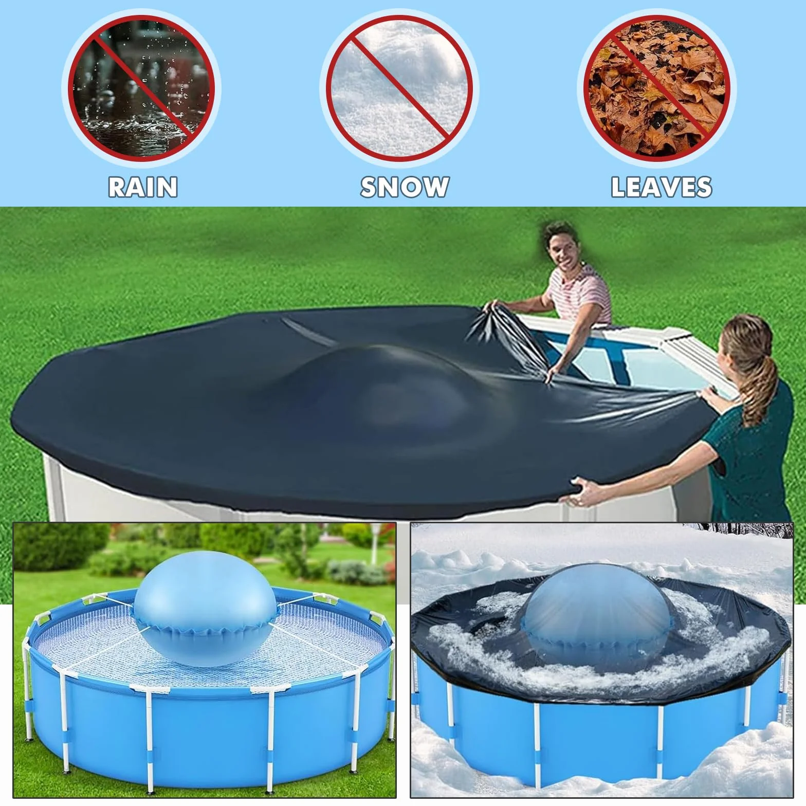 Cojín de Invierno para Piscina 120 x 120 cm, Cojín de Aire para Cubierta de Piscina