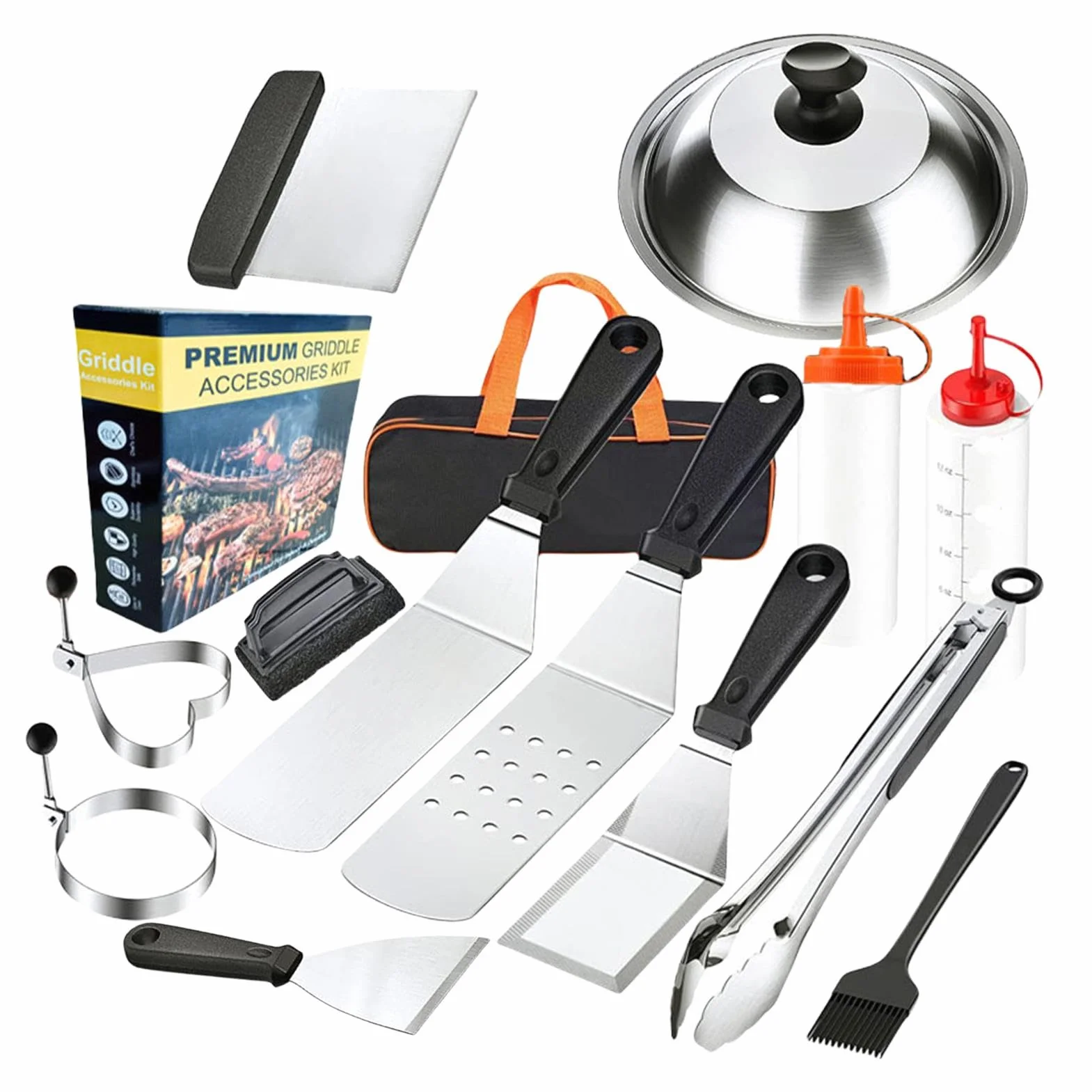 Juego de barbacoa al aire libre, juego de herramientas para barbacoa con maletín, juego de barbacoa de acero inoxidable, utensilios de cocina para exteriores con accesorios completos para camping, | maletín, juego de barbacoa de acero inoxidable, utensili