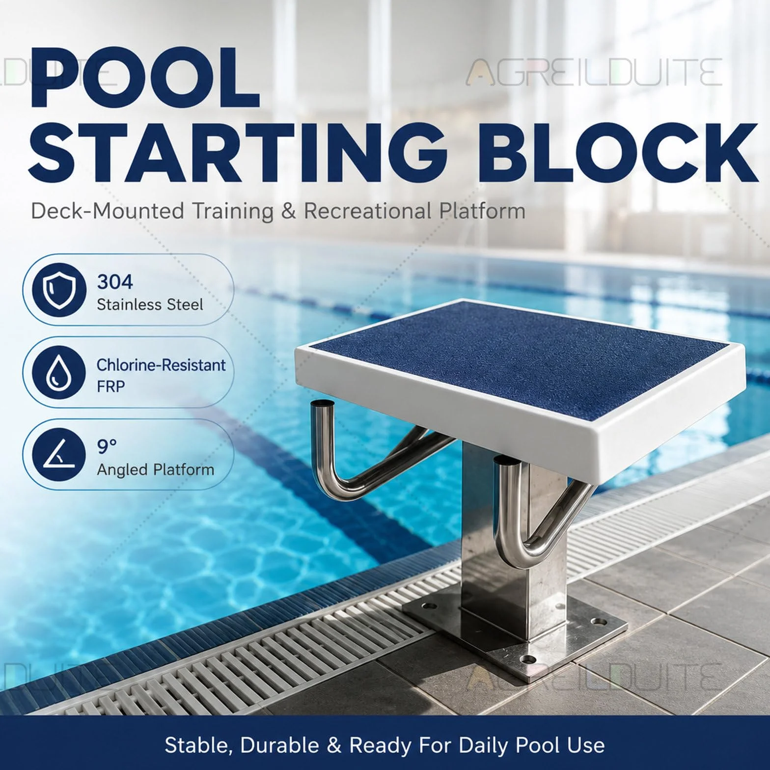 Plataforma De Salida para Piscina, Trampolín Antideslizante 9° Acero Inoxidable 304