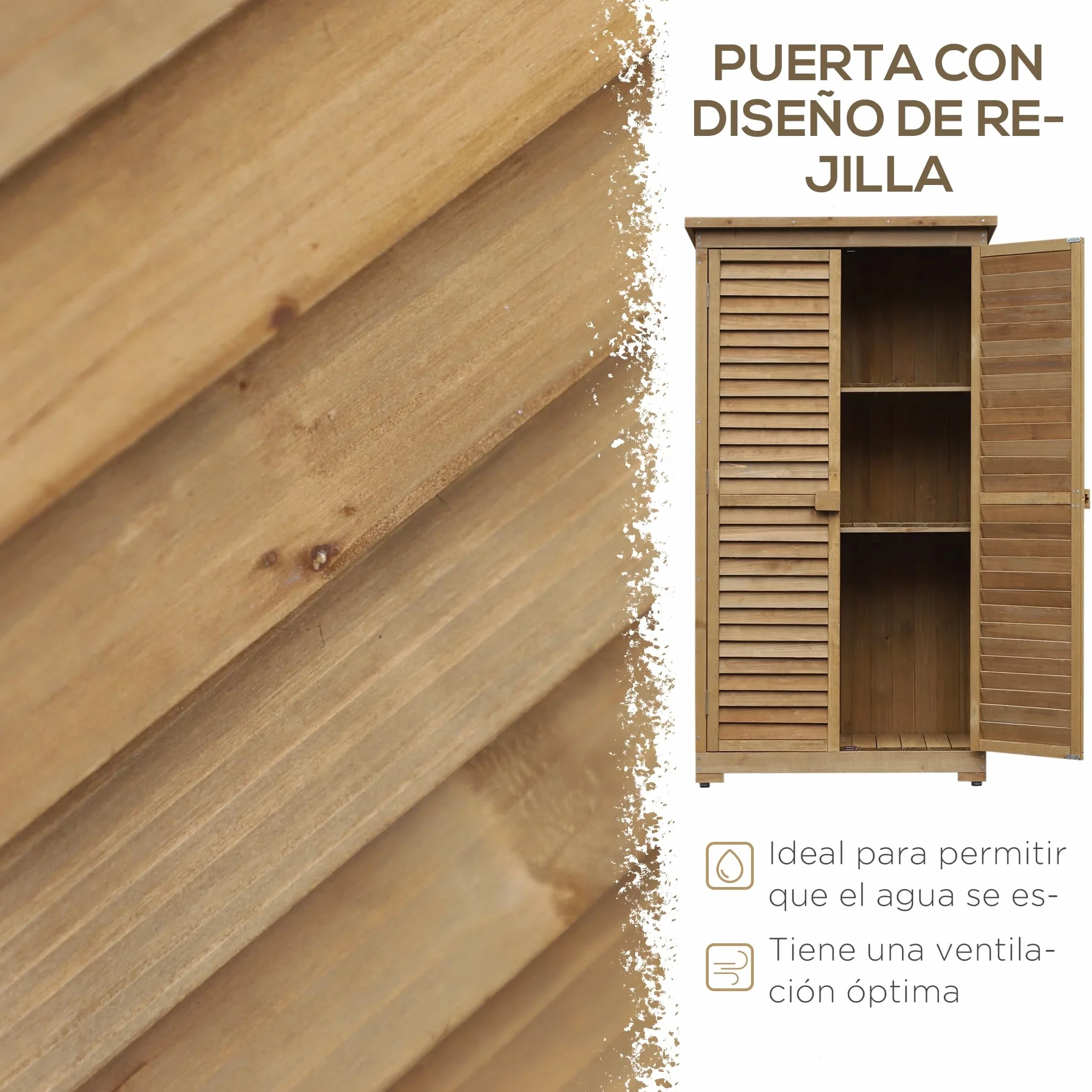 Outsunny Cobertizo de Madera Caseta 0,31 m² 87x46,5x160 cm Armario Exterior 2 Puertas 2 Estantes