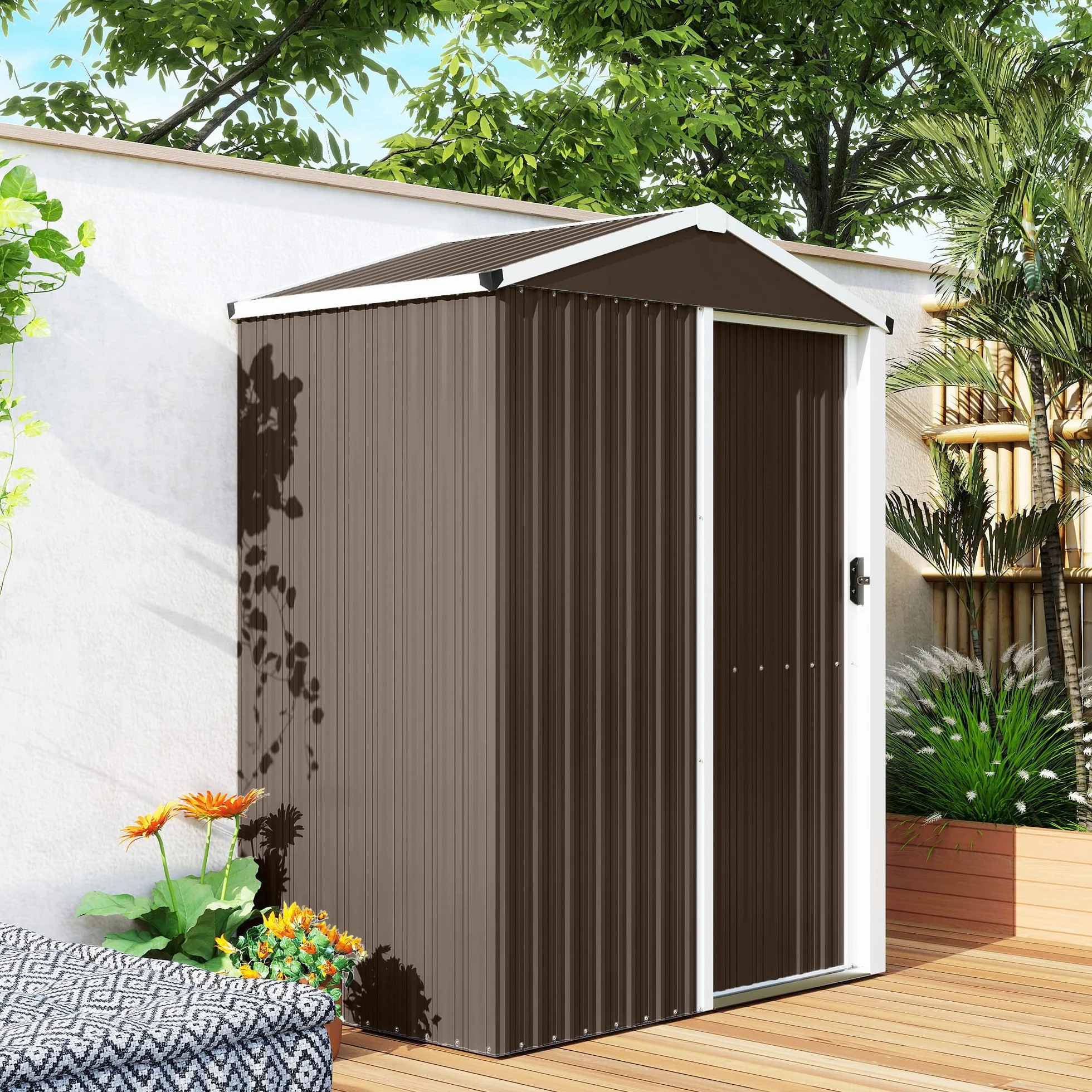 Outsunny Caseta de Jardín Exterior 1,1 m² 136x87x179 cm Cobertizo Metálico con Puerta Corredera Techo Inclinado
