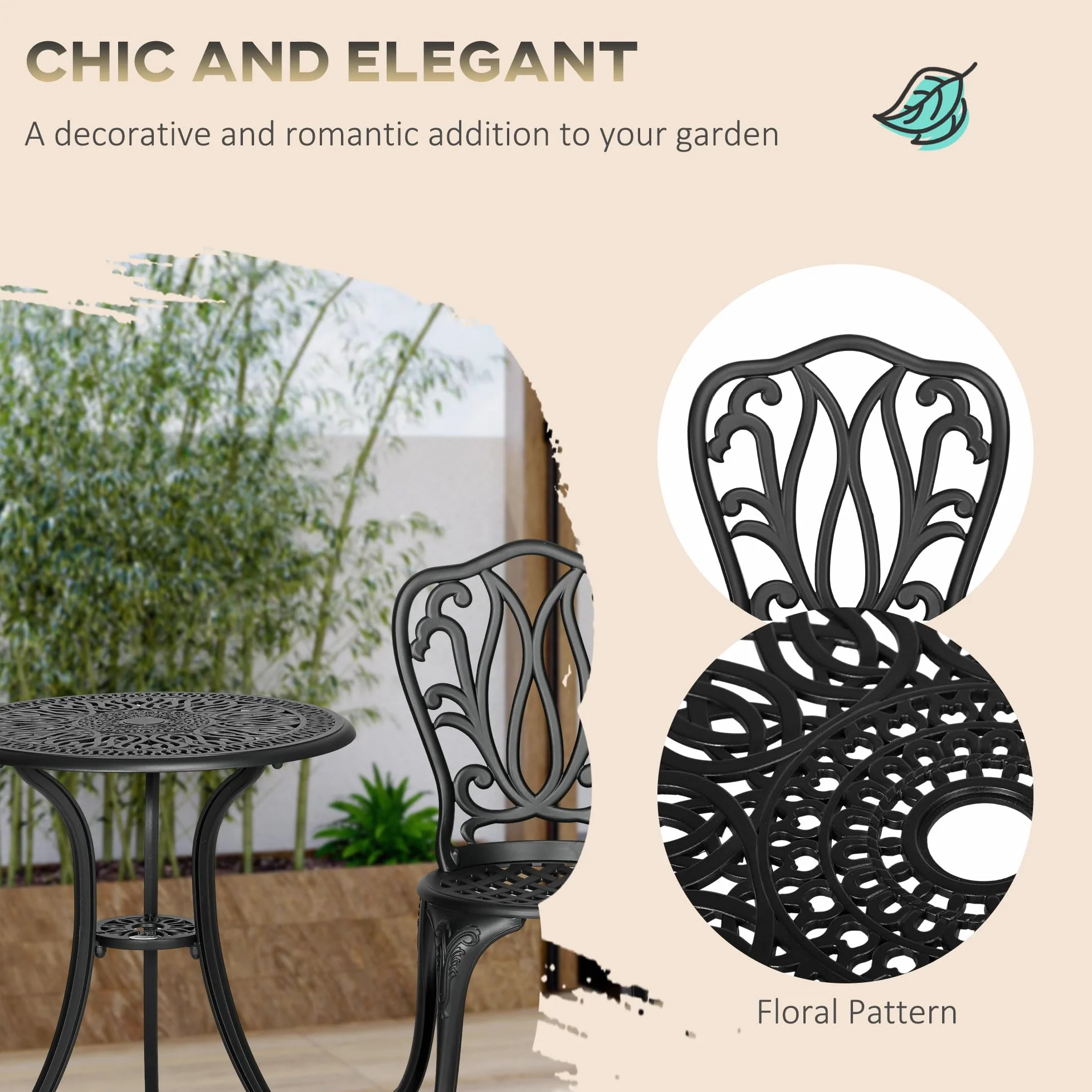 Outsunny Conjunto de salón de jardín 2 plazas aluminio fundido negro
