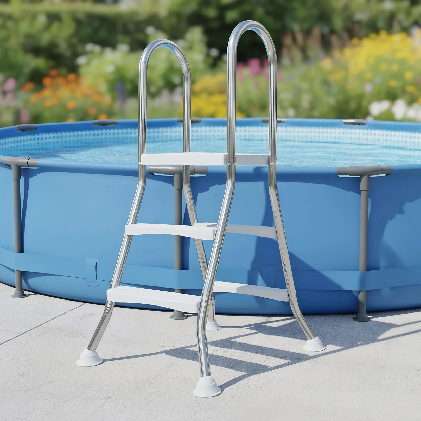 Escalera de Piscina de Lujo 52" Doble Cara Antideslizante 550 LB 4 Peldaños 85cm