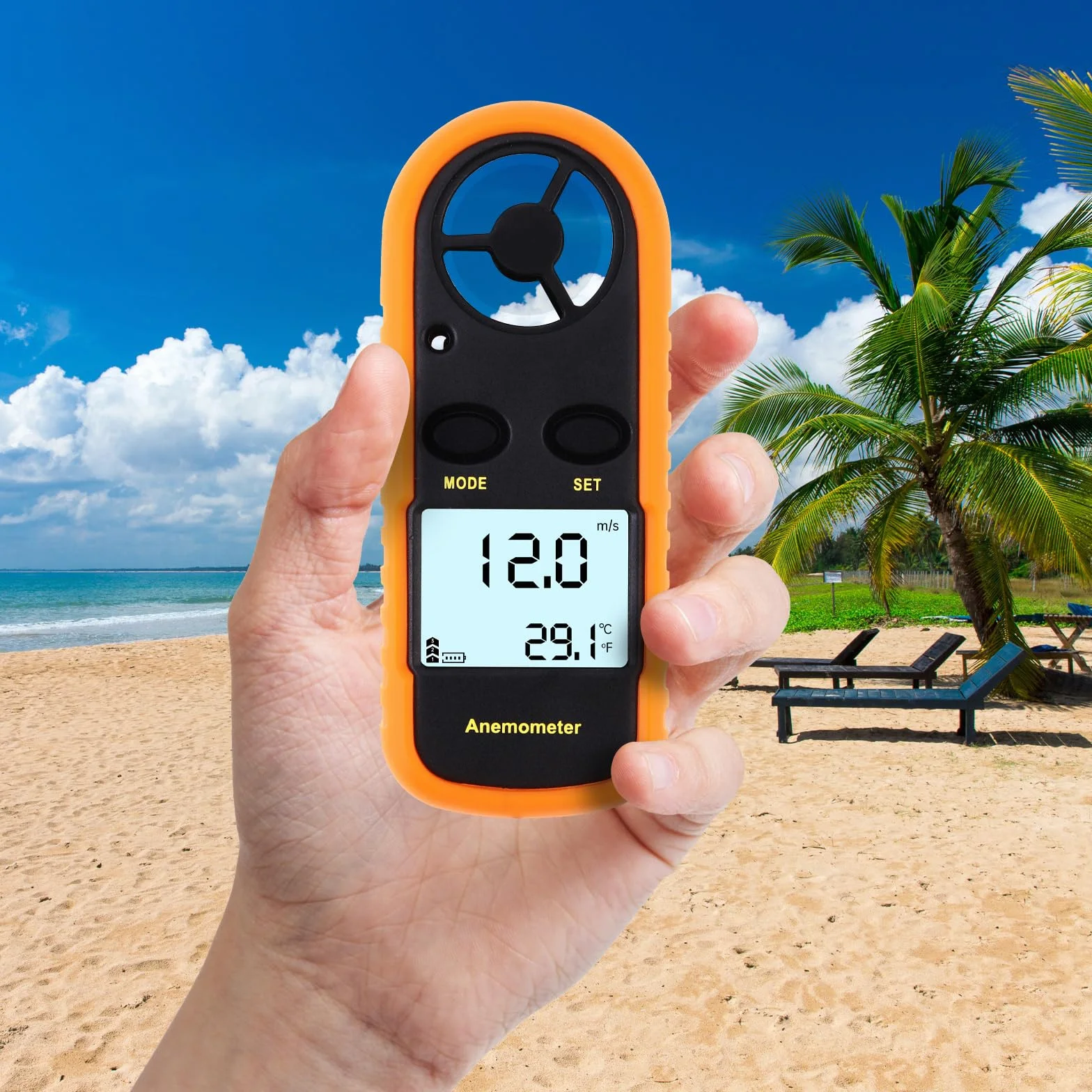Anemómetro de mano digital con pantalla LCD, medidor de velocidad del viento MAX/MIN/AVG para cometas y meteorología
