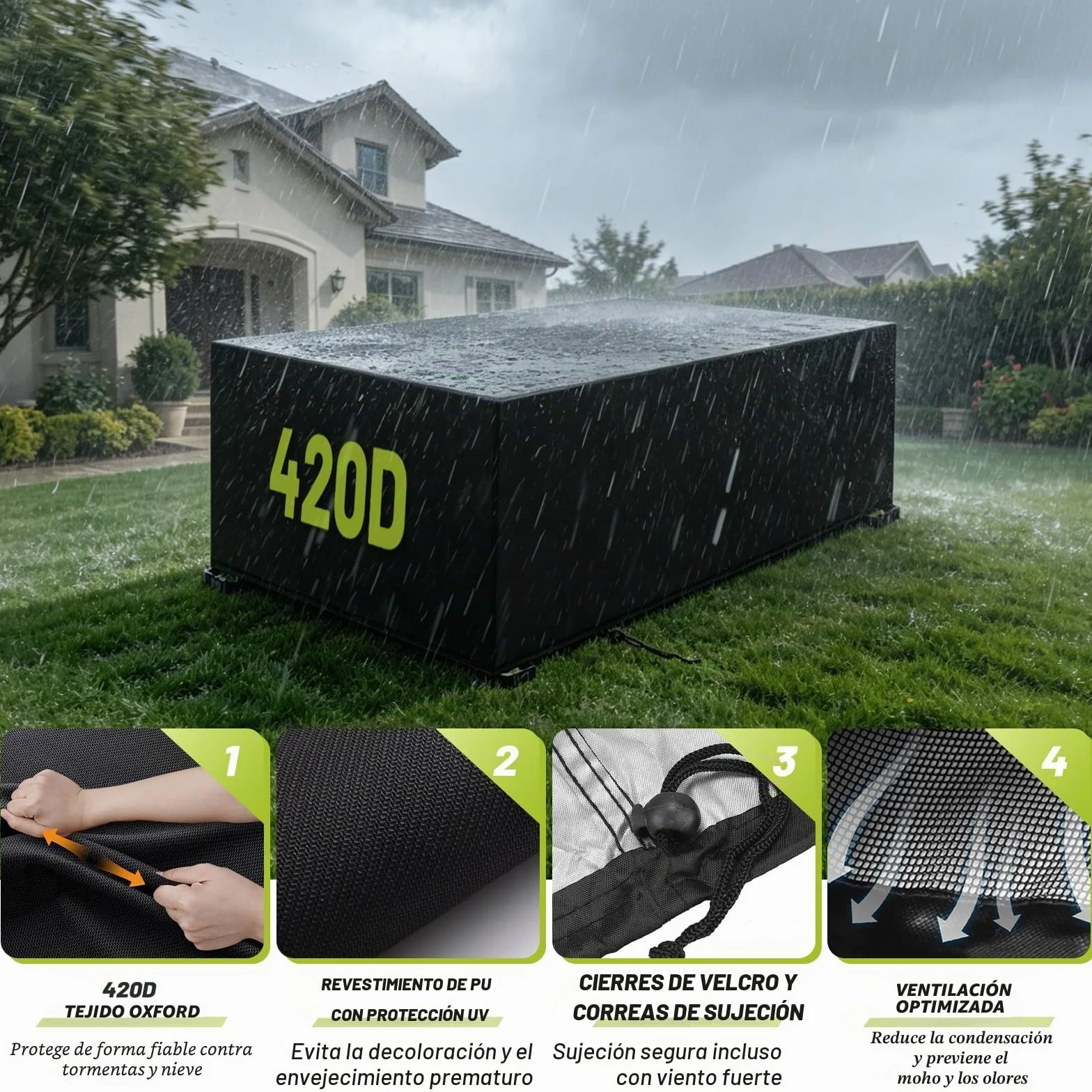 Funda Para Muebles de Jardín, Protectora Anti UV Anti Viento, Cuadrada 213x132x72cm Negro