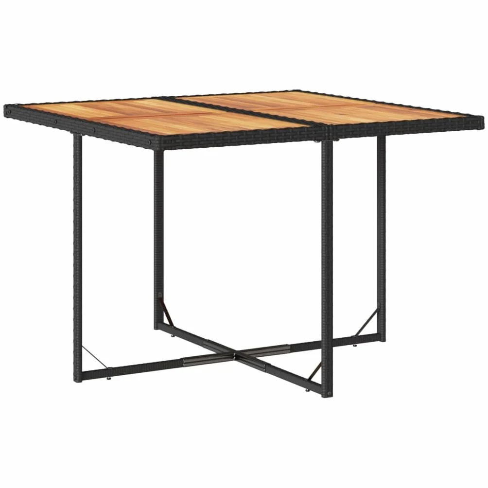Brokky Juego de Muebles de Jardín en Ratán Conjunto Comedor para Jardín Exterior Mesa y Sillas De Comedor De Ratán-Negro y Crema-9 pzas/Madera