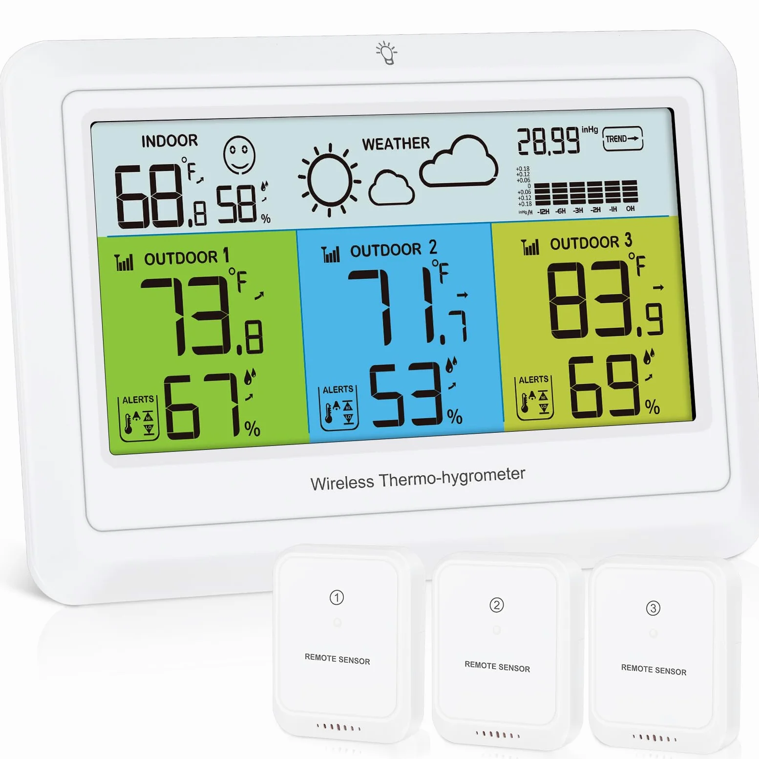 Estaciones meteorológicas con sensor exterior, termómetro inalámbrico para interiores y exteriores, higrómetro con 3 sensores, termómetro digital de humedad con pantalla a color, luz de fondo