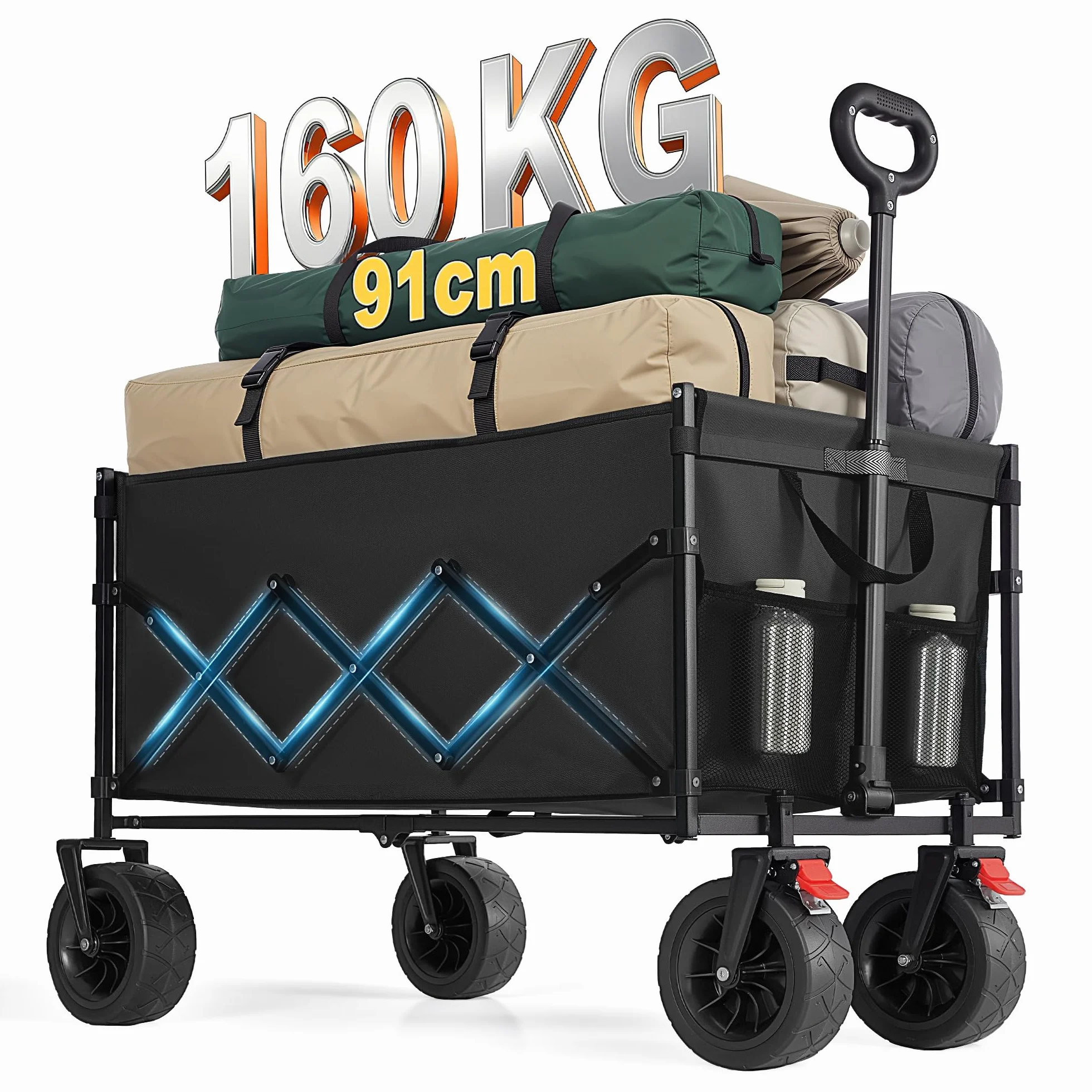 SONGMICS Carro Plegable de Jardín 180 kg 200 L 4 Ruedas Reforzadas Negro Tinta GFW201B101