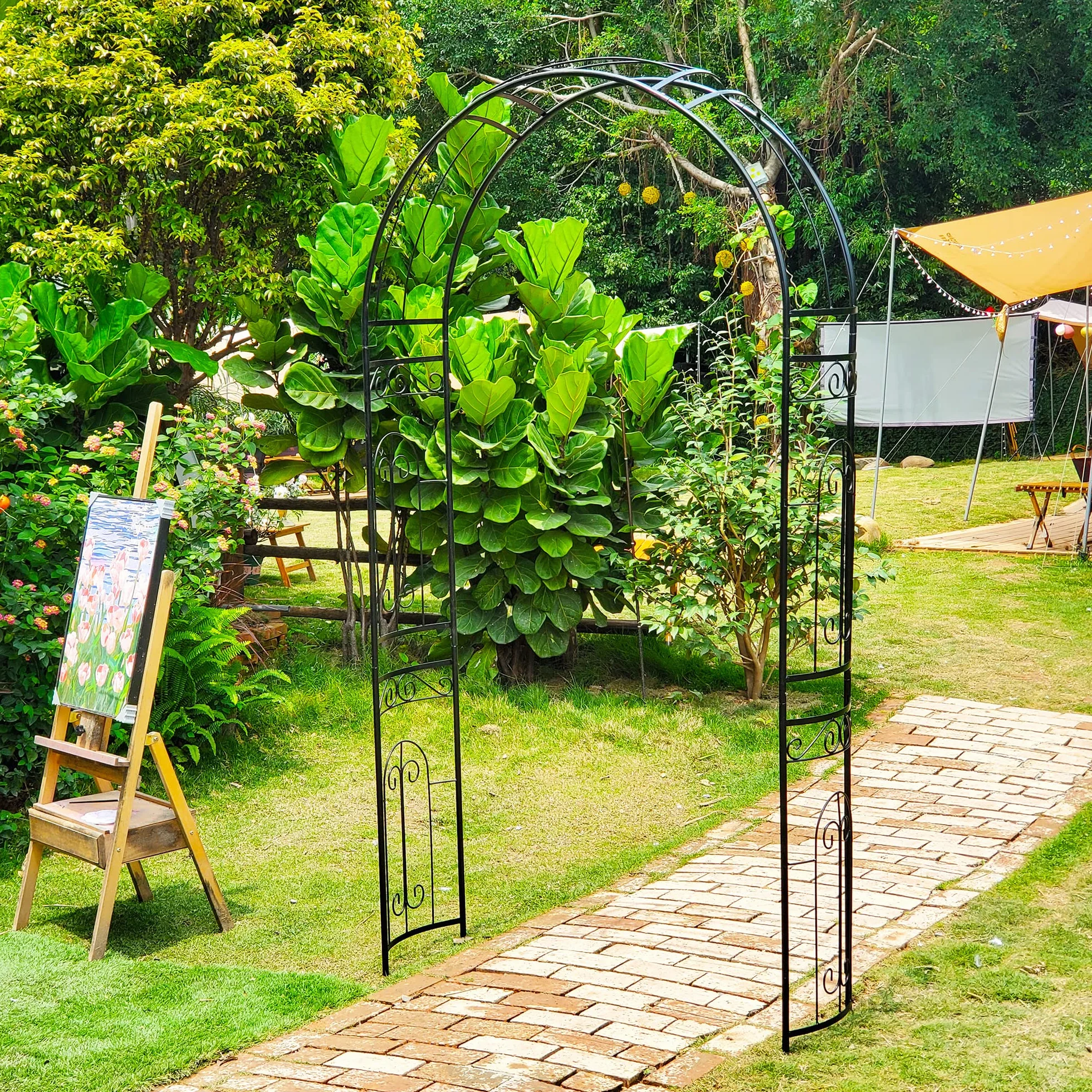 GARDEN Arco de jardín de Metal Negro 220x114x36CM Cenador Tubular para Rosas Plantas Trepadoras
