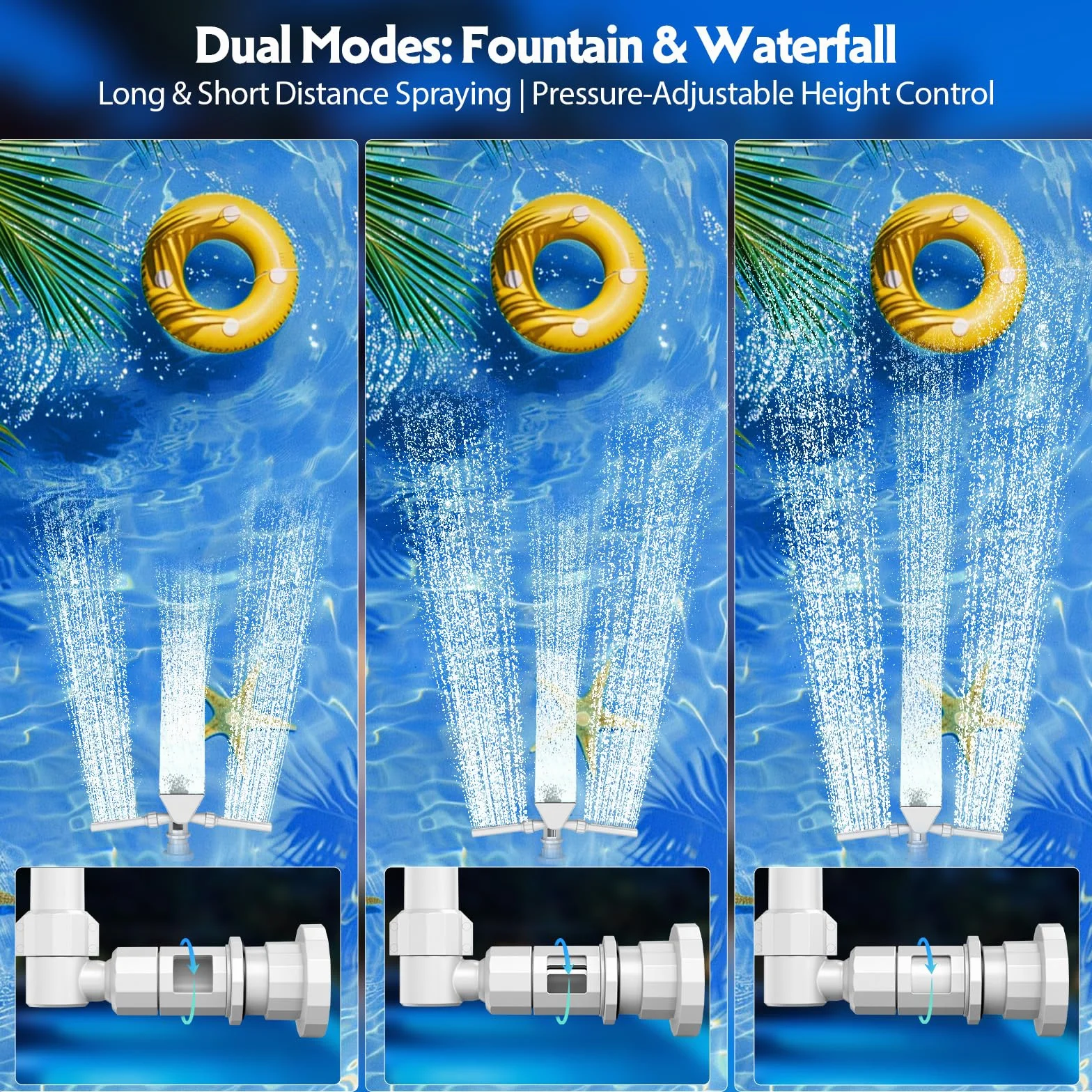 Cascada Solar para Piscina LED 9 Colores Aspersor Fuente 2 en 1 Doble Cabeza Ajustable Mando a Distancia