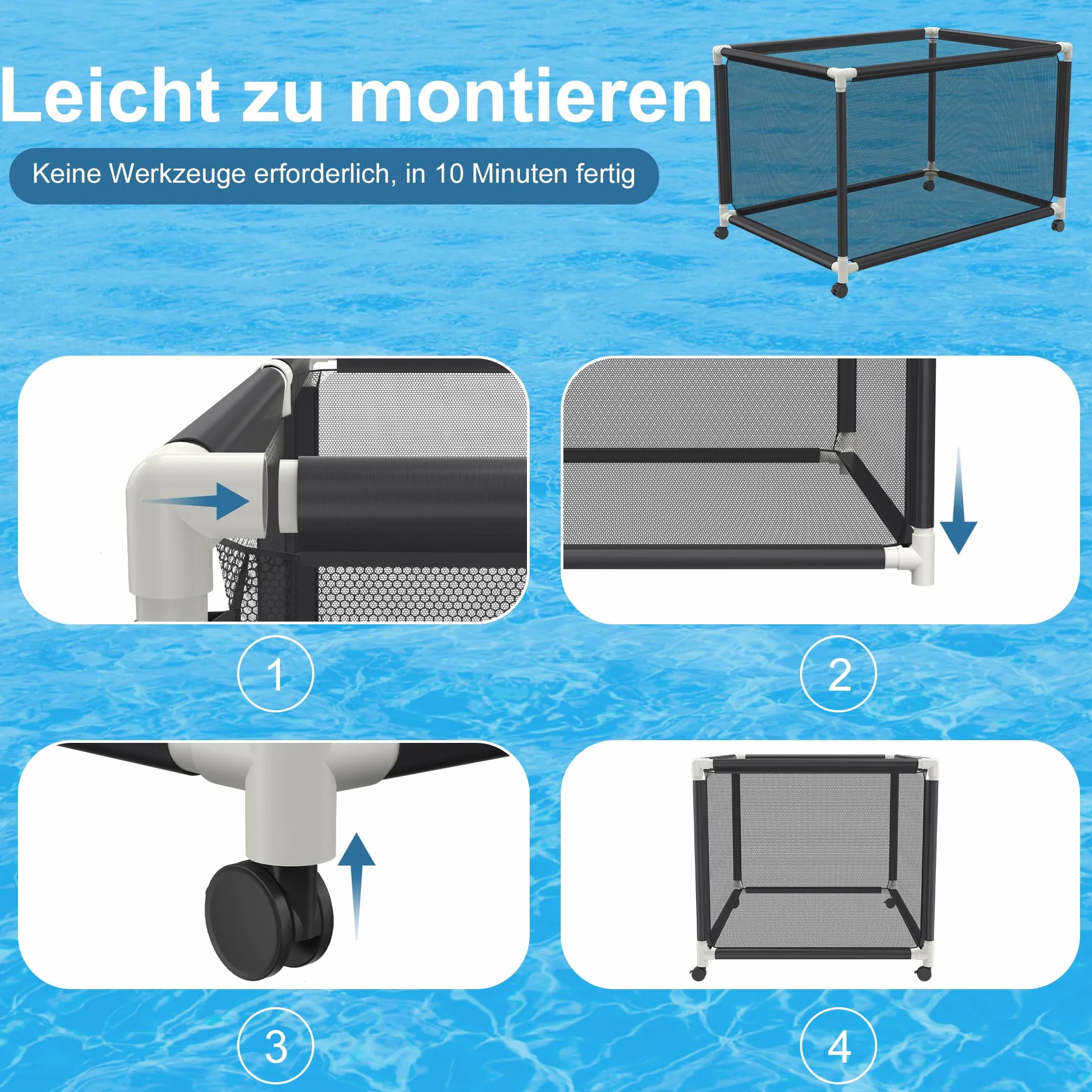 Caja de almacenamiento de piscina con ruedas 160 x 79 x 88 cm contenedor gran capacidad