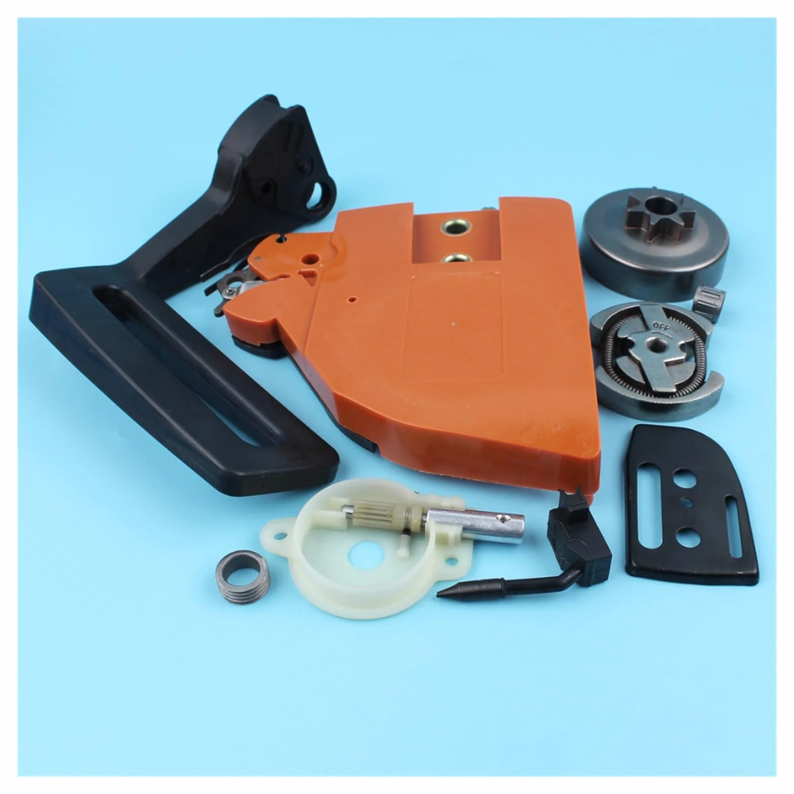 Cubierta de piñón freno cadena, Kit bomba aceite tambor embrague for Husqvarna 136 137 141 142, protector mango motosierra, placa barra engranaje helicoidal