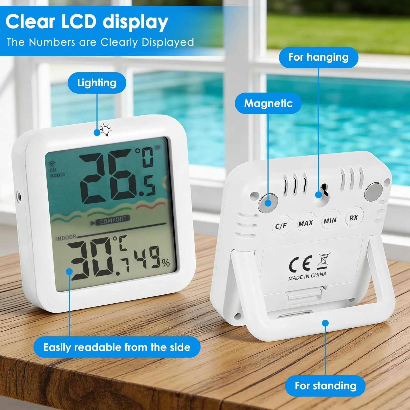 ALLOMN Termómetro digital para piscina inalámbrico IP68 medidor de temperatura del agua