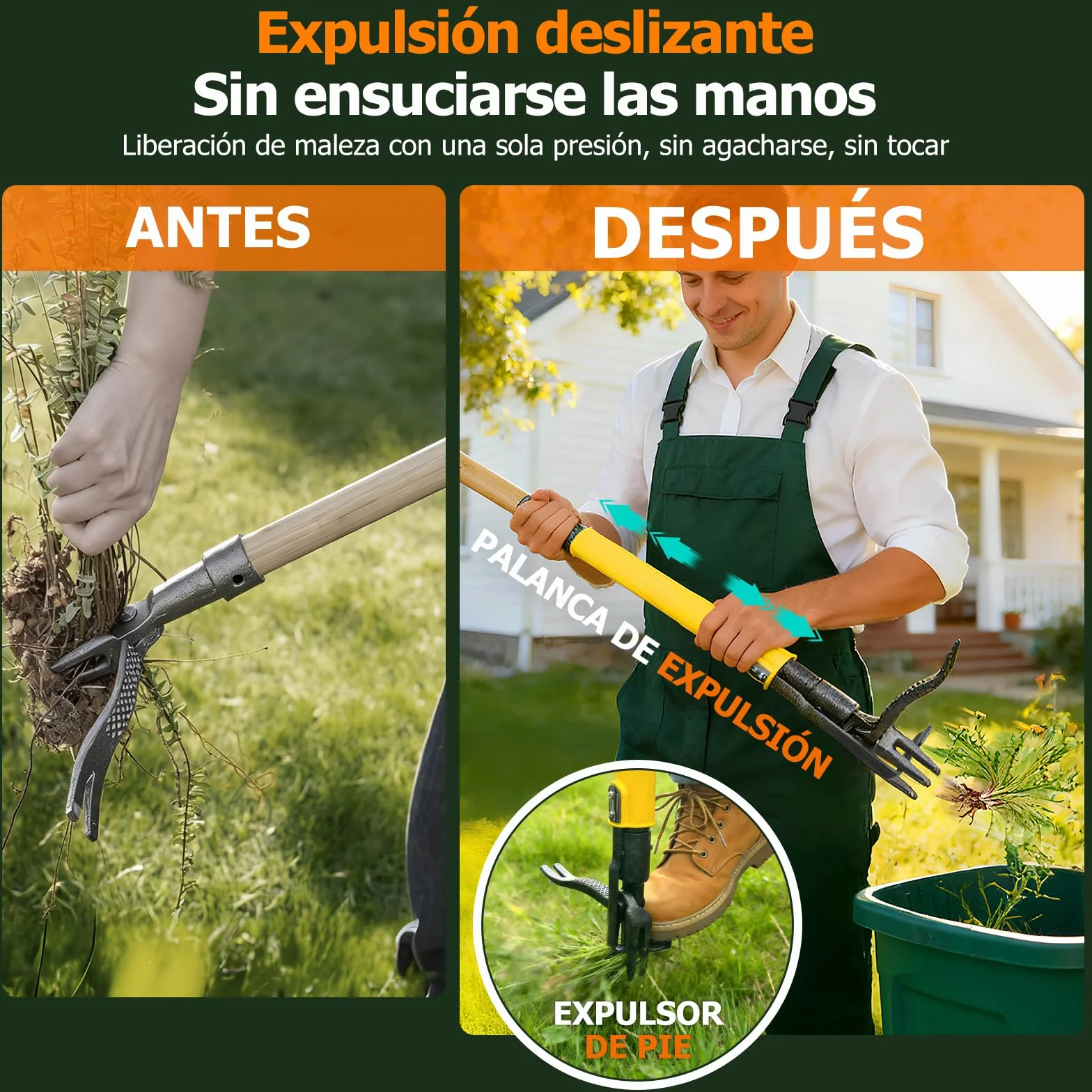 Desherbador Manual Extractor de Malas Hierbas 109 cm Mango Largo 4 Garras Extractor de Raíces