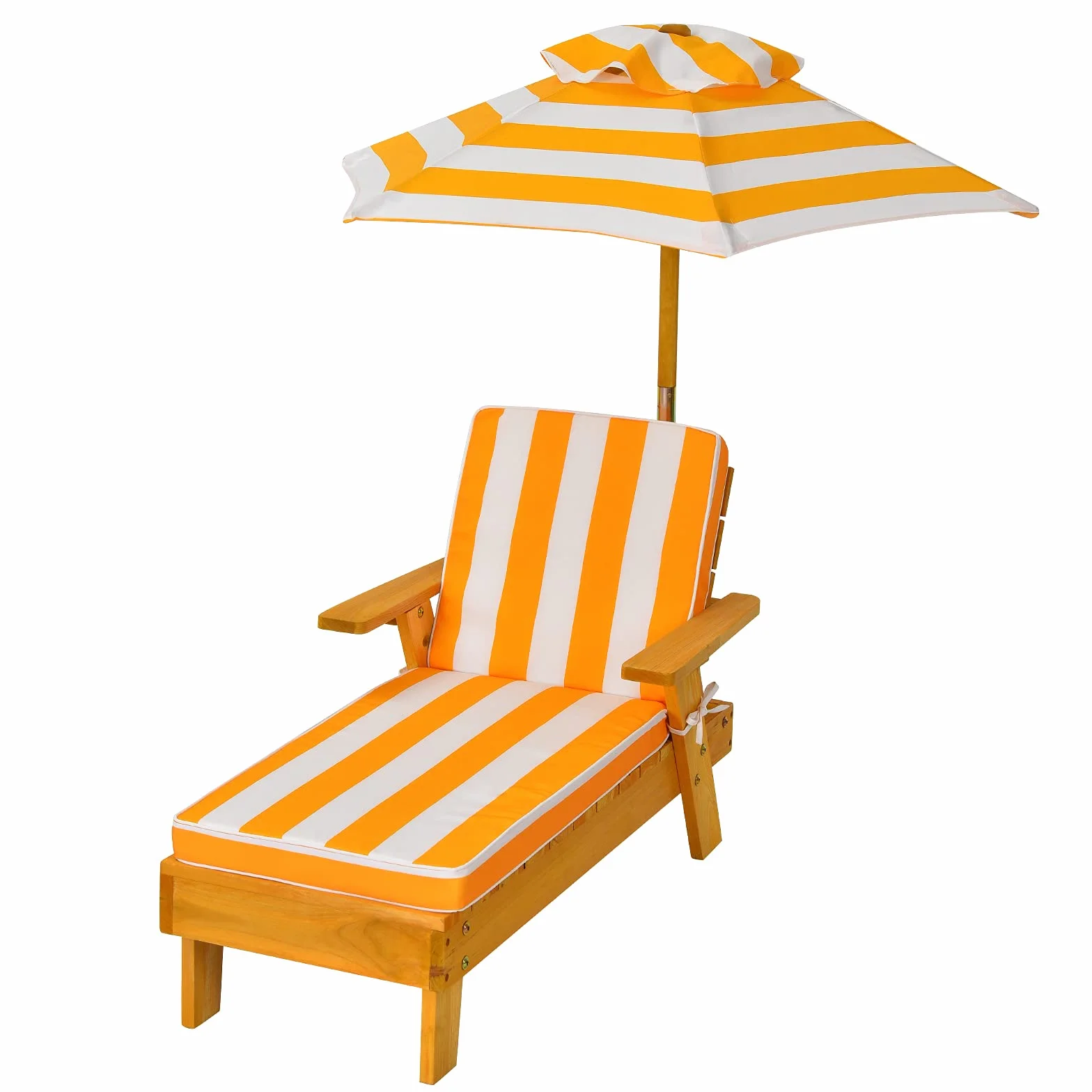 KOMFOTTEU Tumbona Infantil con Sombrilla, Silla Reclinable de Madera Maciza con Cojín para Niños, Sillón de Jardín para Baño de Sol con Carga 50 kg, Mueble de Playa, Balcón, Piscina, 92 x 49 x 106 cm