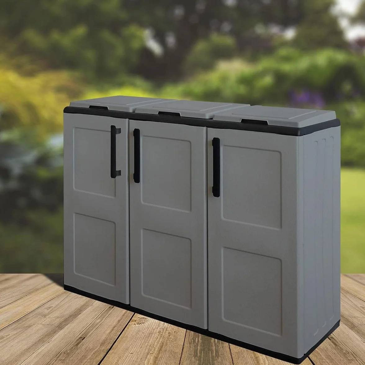 Intec Cubo de basura clasificación selectiva 3 bolsas gris 102x37x84 cm