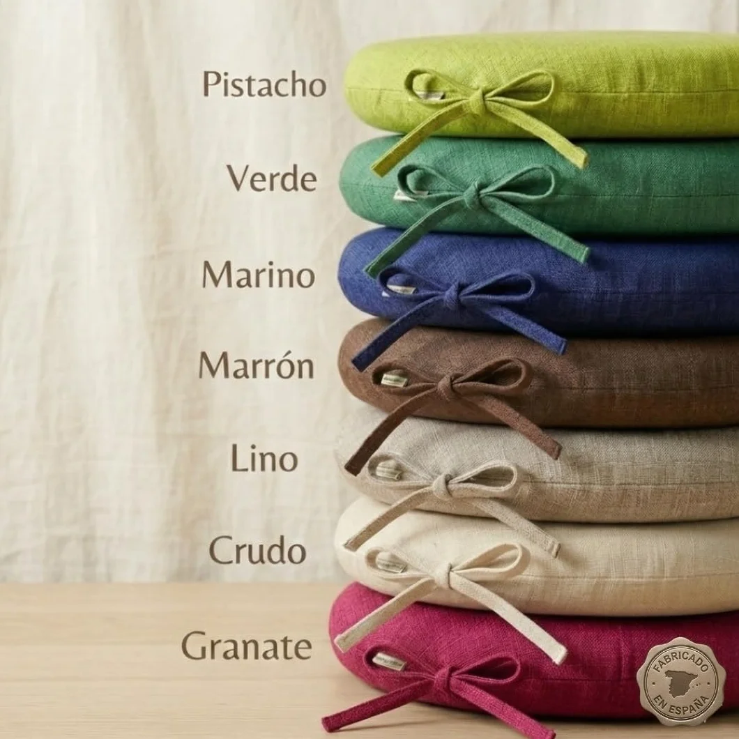 PIND Pack 4 Cojines Redondos para Sillas 40x40 con Relleno de Espuma, Funda Efecto Lino, Beige