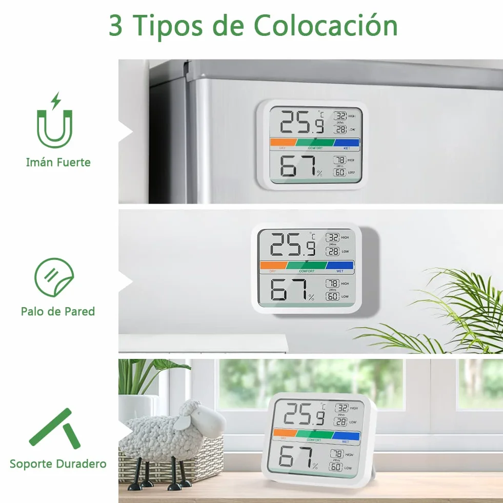 LIORQUE Termómetro Higrómetro Digital Interior Medidor Temperatura Humedad Registro Máximo Mínimo 2 Piezas