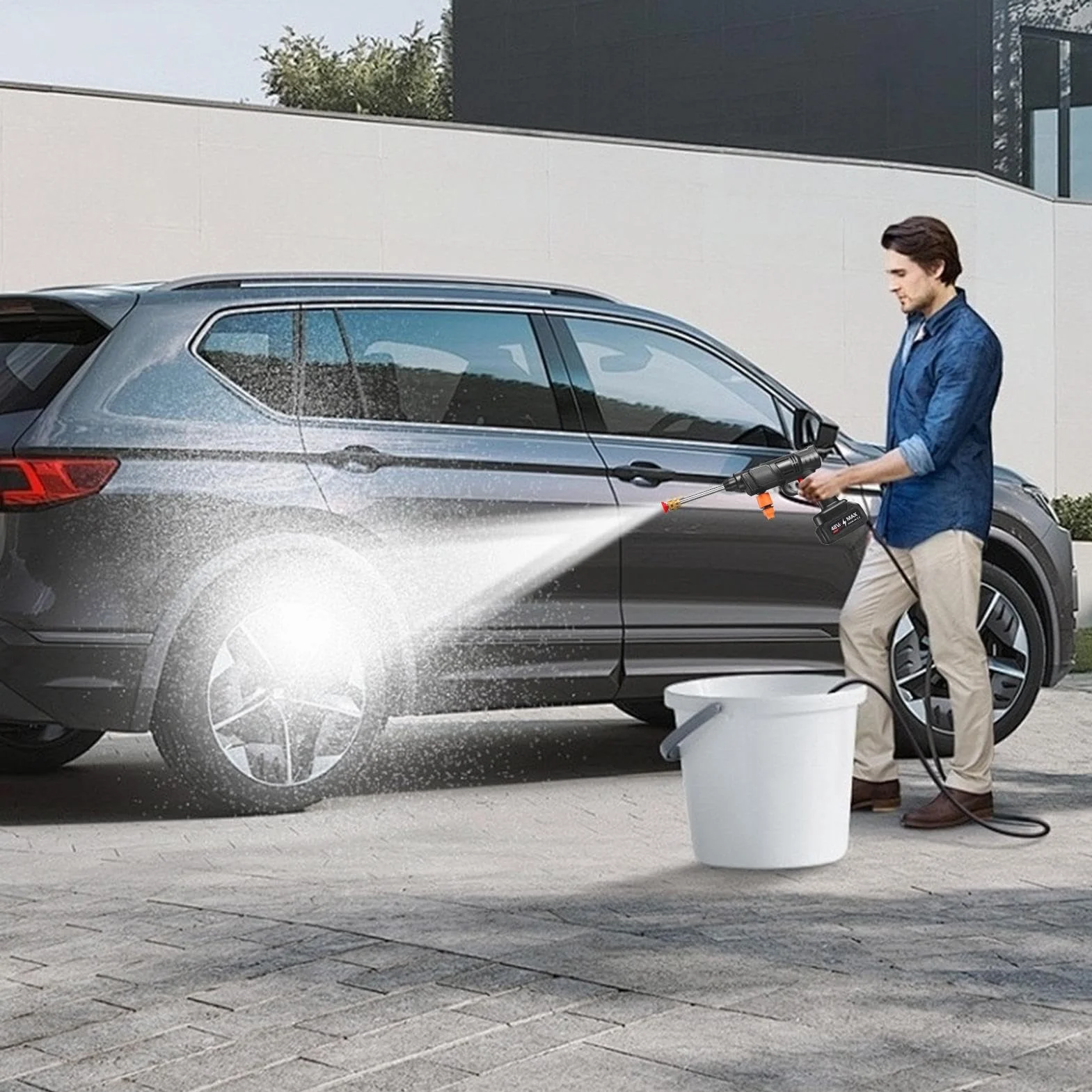 Hidrolimpiadora Inalámbrica Eléctrica Portátil Sin Cable | Máquina de Limpieza con Manguera de 5 m para Lavado de Coches y Baño de Mascotas