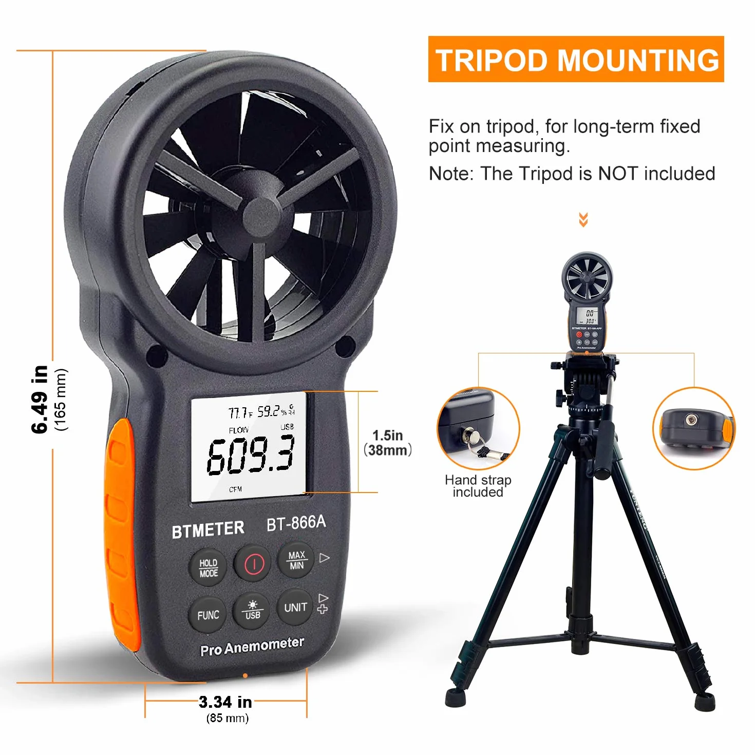 Anemómetro Digital Portátil Medidor CFM USB Velocidad Viento Temperatura Flujo Aire Humedad