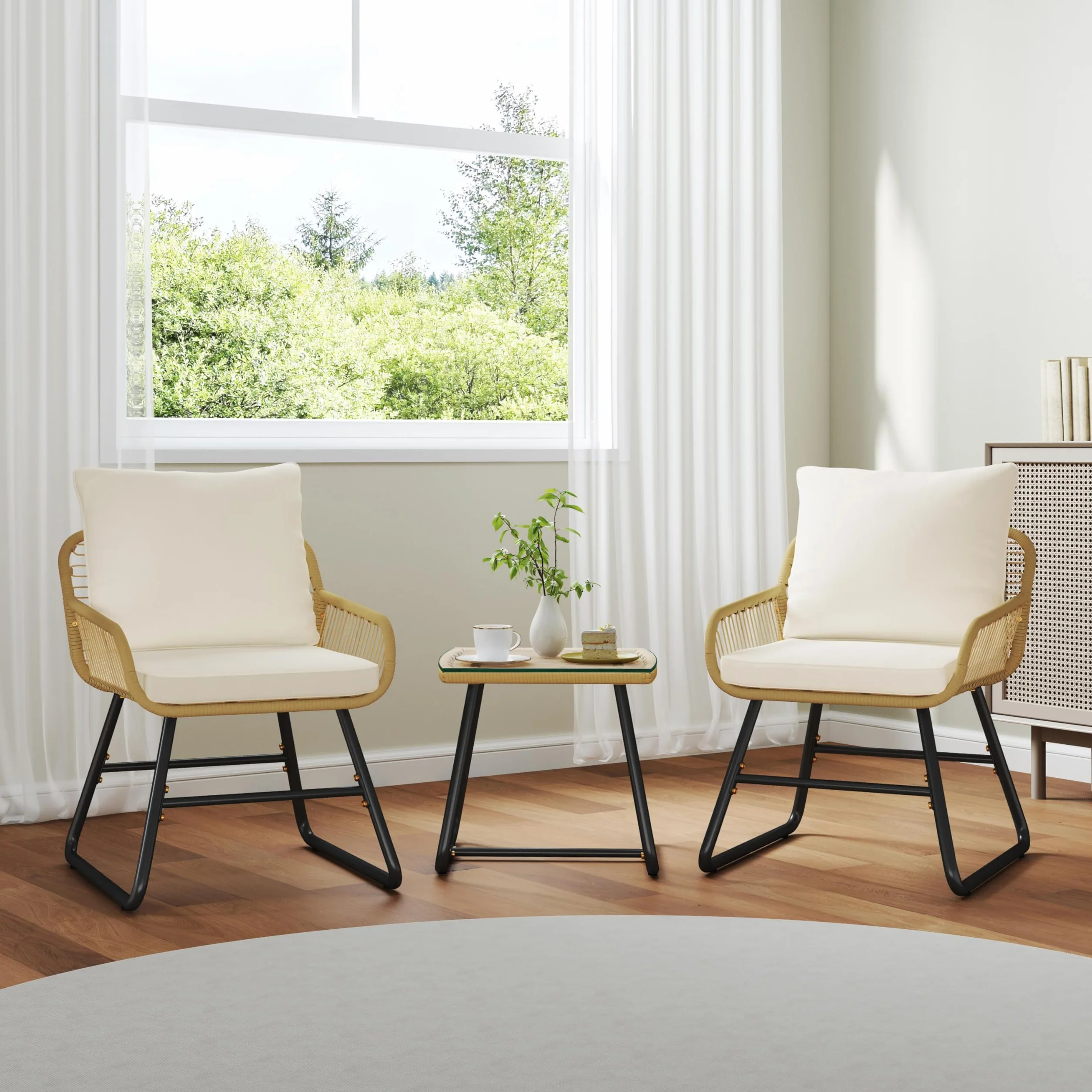 Yaheetech Juego de Muebles de Jardín 4 Piezas Exterior Beige Crema 67x64x34.5cm