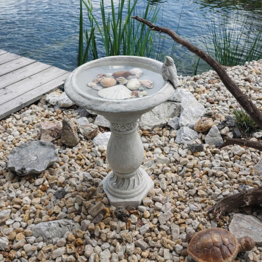 Antiguo baño de pájaros Adorno de Piedra Columna Decorativa Green Lane Garden