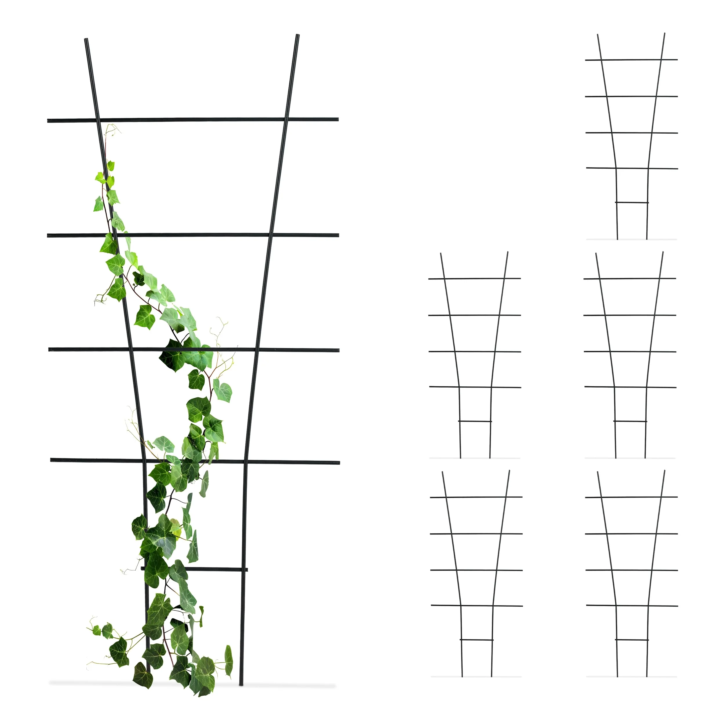 Relaxdays Enrejado Trepadoras Macetas, Metal, Set de 6, Tutores Enredaderas, Soportes Plantas y Flores, 79x35 cm, Negro