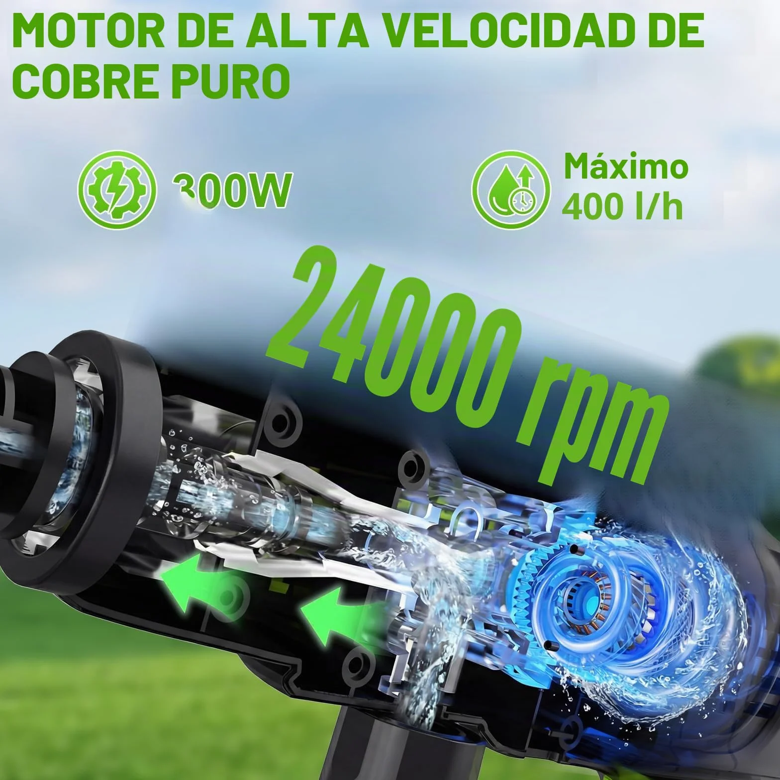 VOERJIA Hidrolimpiadora de Alta Presión a Batería 1000 PSI, Pistola de Agua Inalámbrica con 2 Baterías 4.0Ah