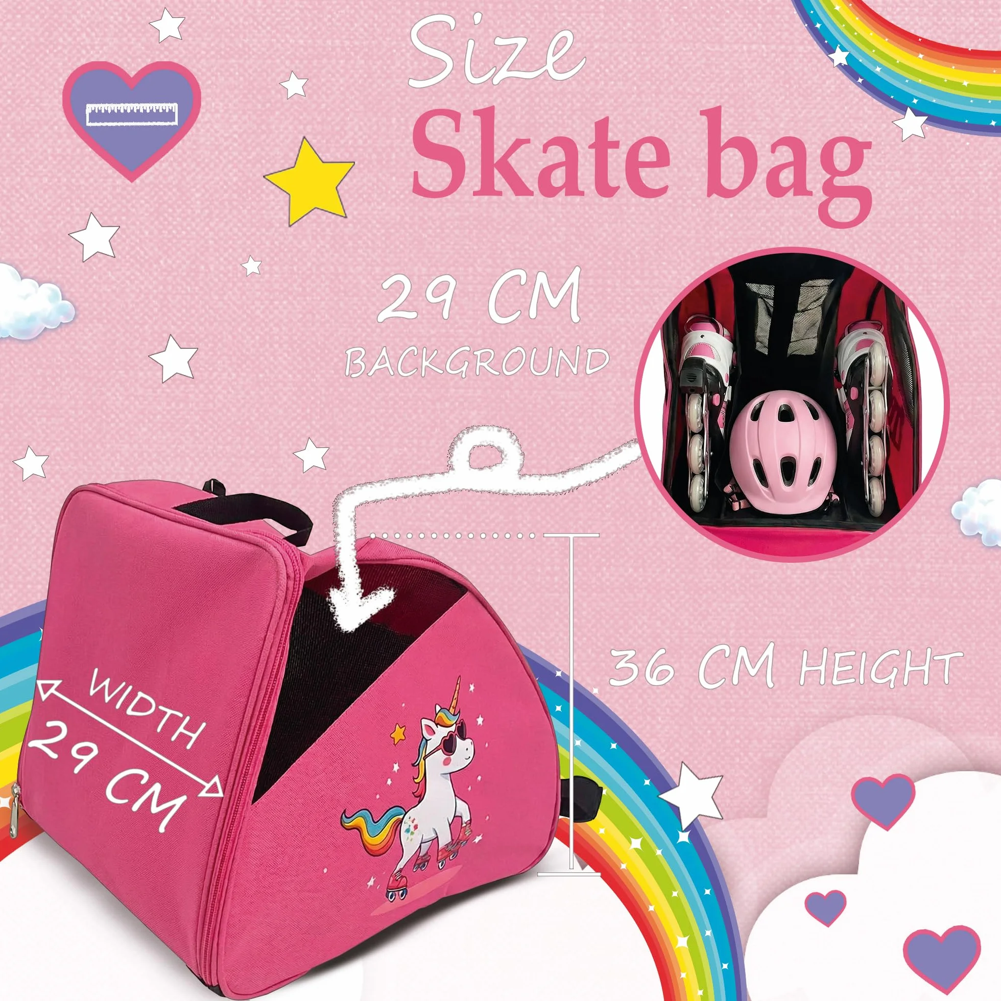 Bolsa para Patines DOJA Barcelona Rosa Unicornio Correa Ajustable Acolchada Mochila Patines Material Resistente