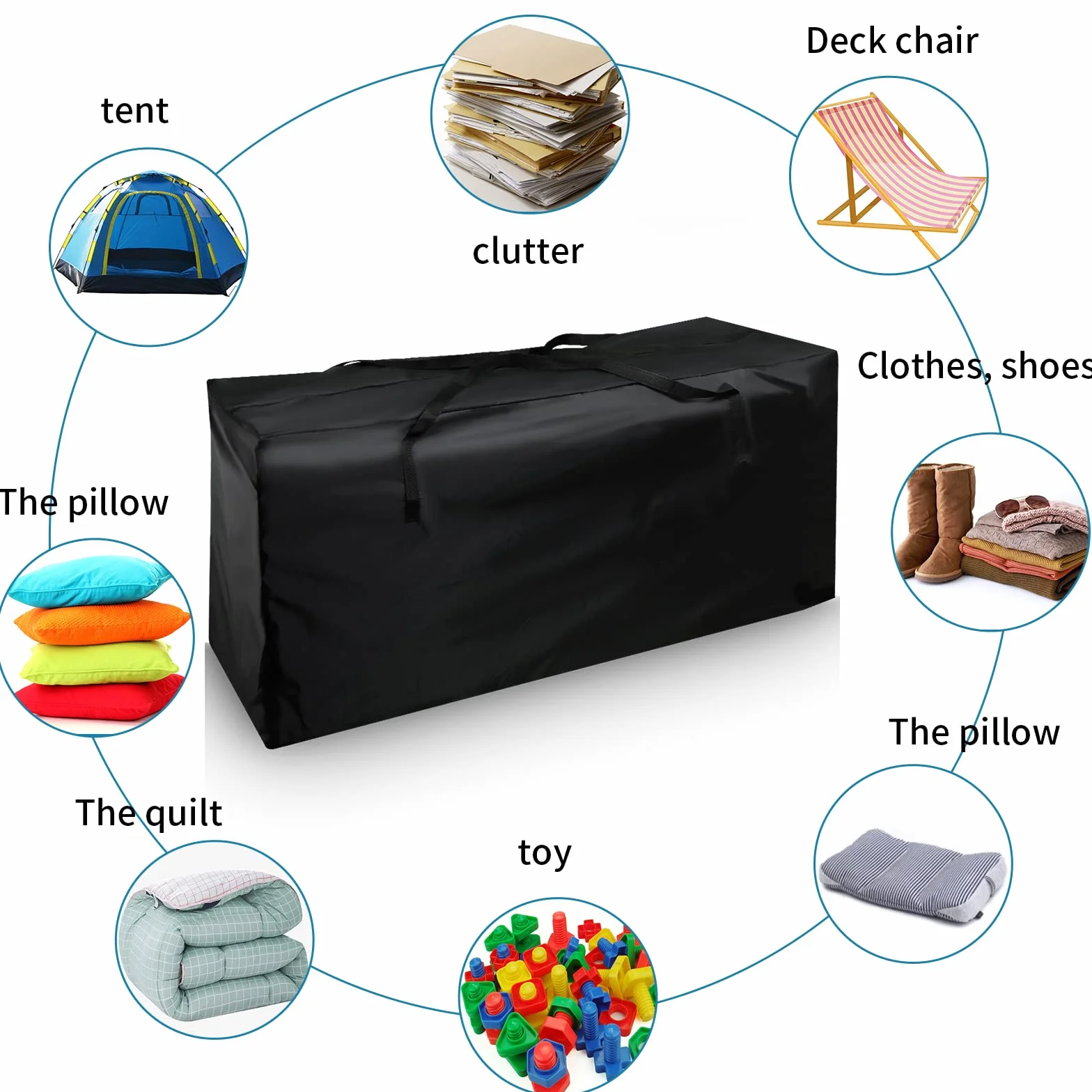 Funda Cojín para Muebles de Exterior Impermeable con Asas 122x40x55cm Negro