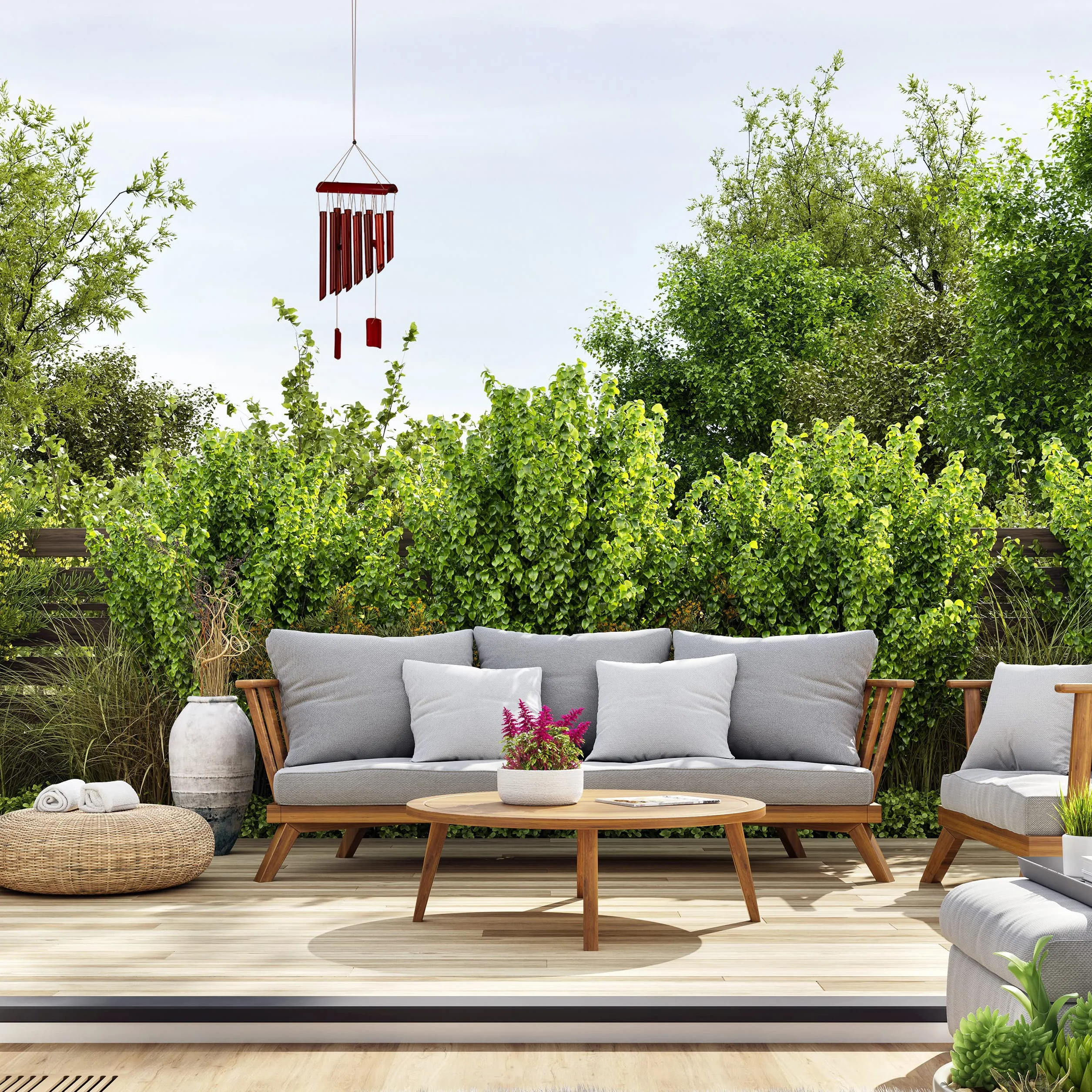 Relaxdays Carillón Viento Bambú, Juego Campanas Diseño Templo, Decoración Colgante Exterior/Interior, 60x21 cm, Marrón