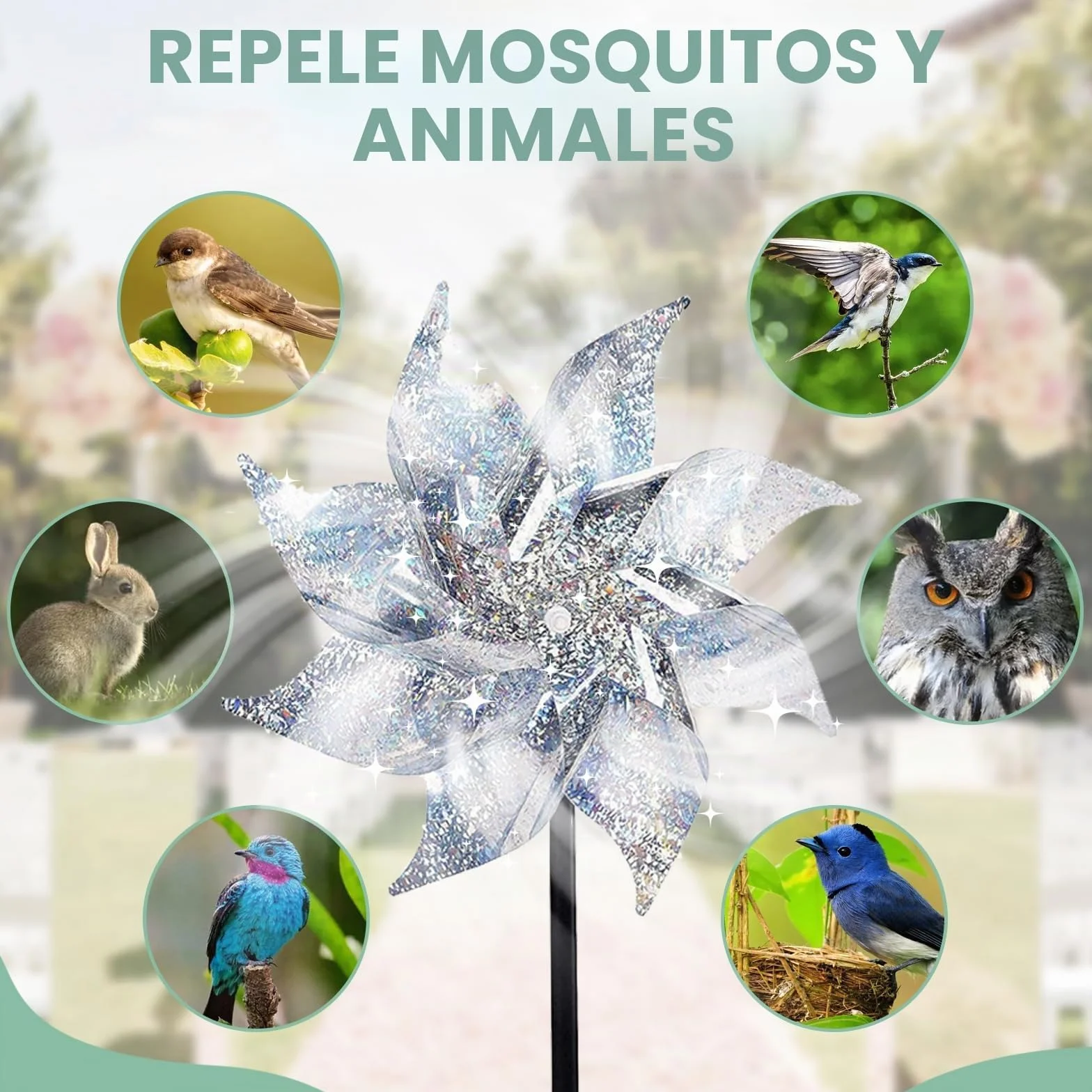 Molinos de Viento Antipajaros 5 Piezas para Proteger Jardines Granja Patio
