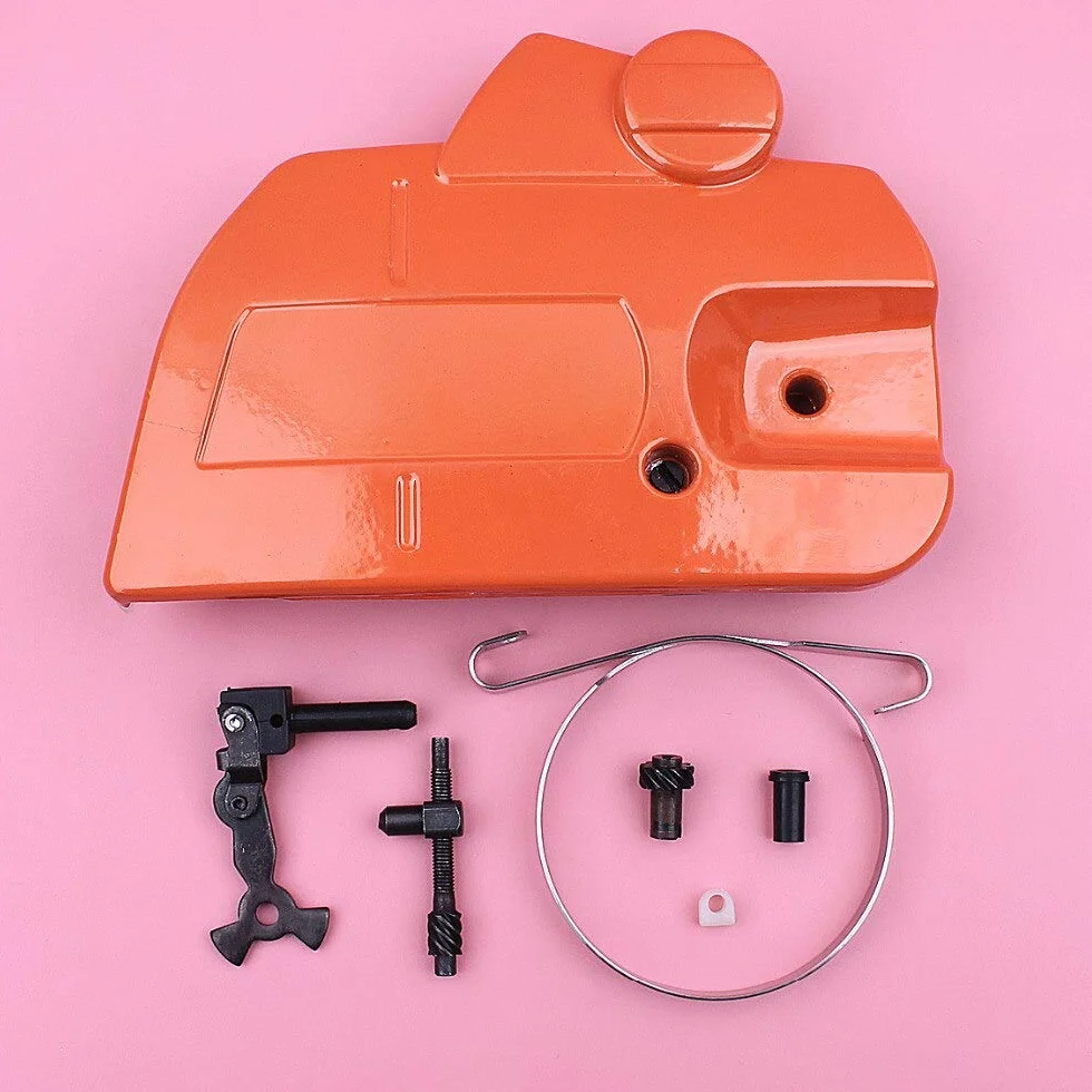 Banda de cubierta de embrague de freno de cadena para compatible con Husqvarna 445, ajustador de articulación de rodilla, Kit de buje de guía tensora, repuesto de repuesto para motosierra