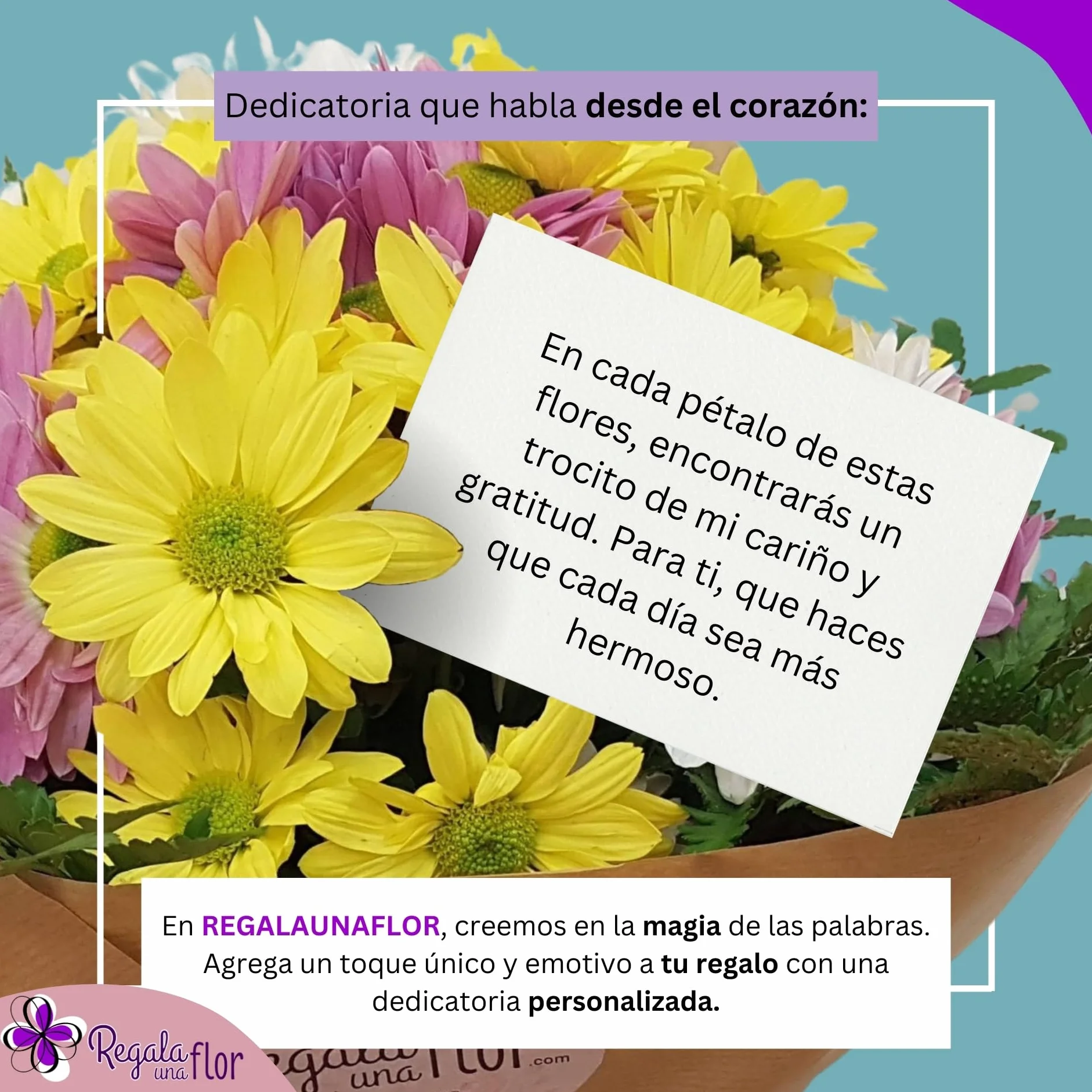 Ramo de flores naturales a domicilio Margaritas variadas con tarjeta de dedicatoria