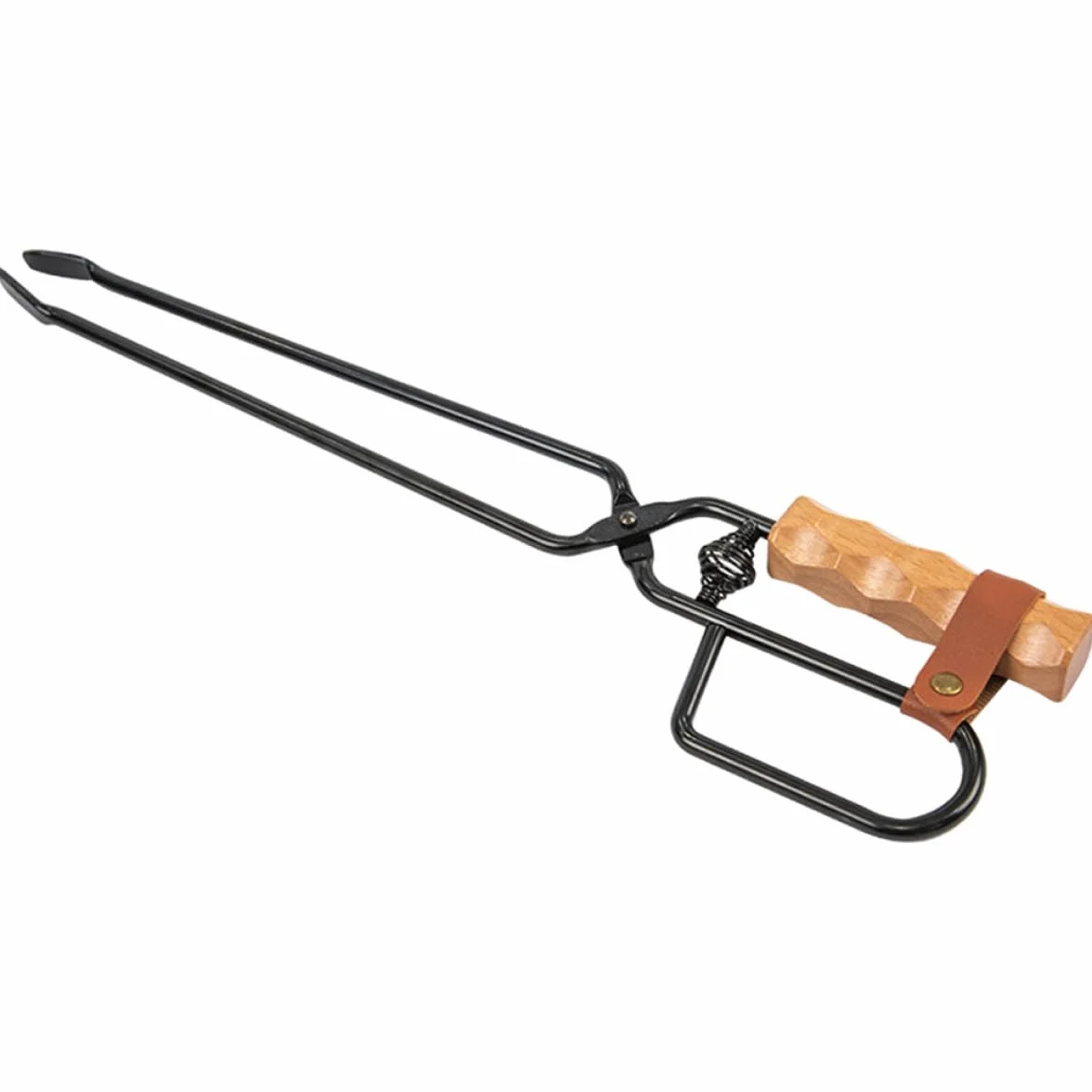 Pinzas de carbón para exteriores para barbacoa y fogata, acero resistente al calor con mango de madera antiquemaduras, accesorio portátil para acampar y asar