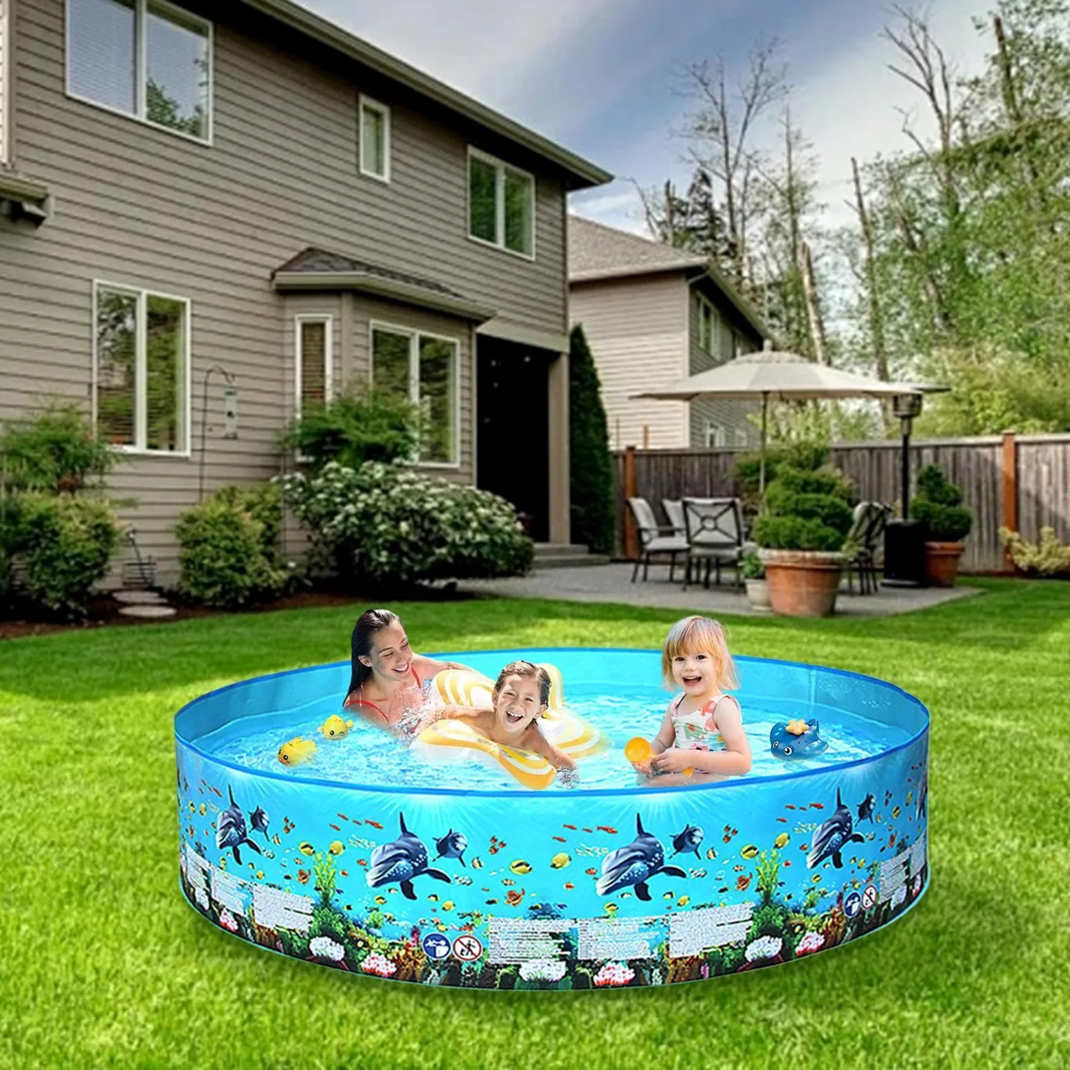 Piscina Plegable Portátil Infantil Bañera Natatoria No Inflable para | Piscina Plegable con Agua Para Jardín, Patio, Patio Trasero, , Césped, Terraza, Verano, Adultos y Niños