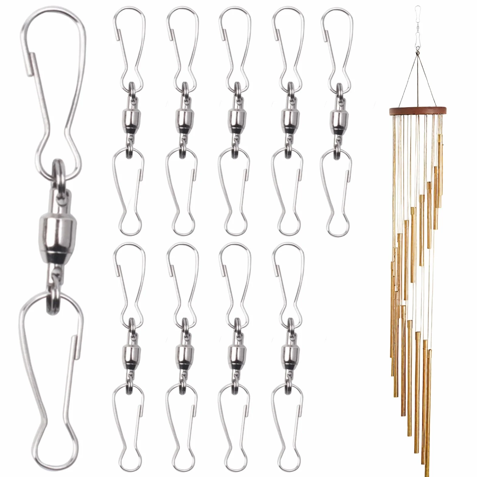 Ganchos giratorios de acero inoxidable 360° doble clip para colgar macetas y carillones