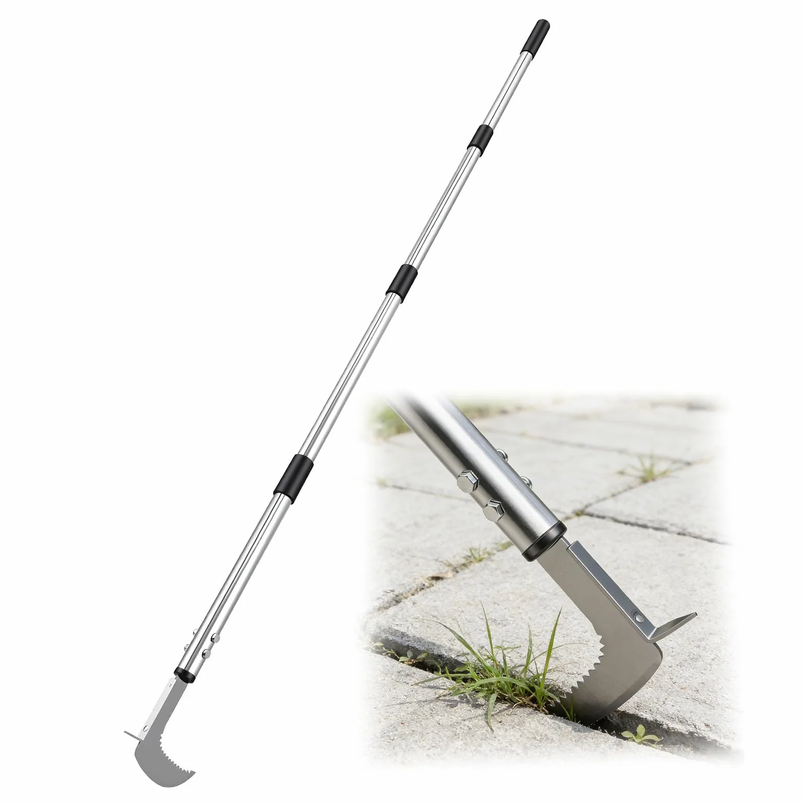 Raspador de juntas removedor con asa telescópica 145 cm ajustable hoja dentada acero inoxidable