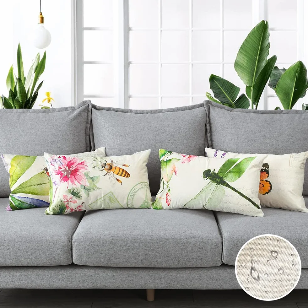 Artscope Fundas Impermeables para Cojín 12x20 Pulgadas, Juego de 4, Decorativas para Exterior, Patio, Jardín, Sala de Estar