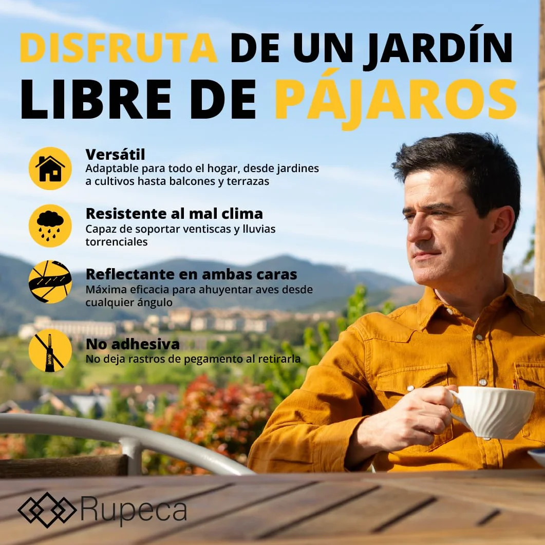 Cinta Repelente de Aves 80M x 4,8CM Ahuyentador de Pajaros Exterior