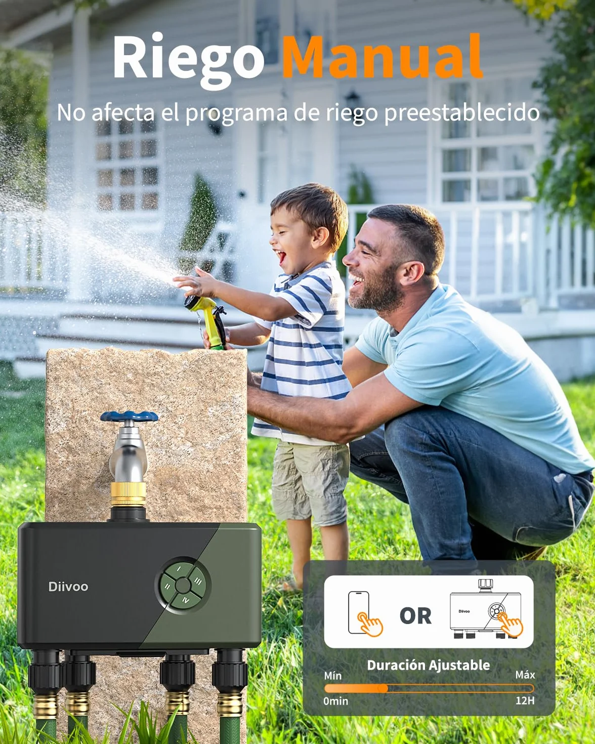 Diivoo Programador Riego WiFi 4 Zonas Entrada Latón Temporizador Automático Compatible Alexa Google Assistant 24 Programas Jardín Césped