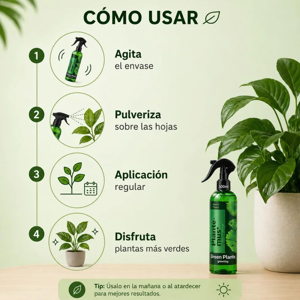 Plantemus Reverdeciente Fertilizante Foliar con Bioestimulante Potenciador de Clorofila Nitrógeno Magnesio Azufre Hierro Spray 500 ml