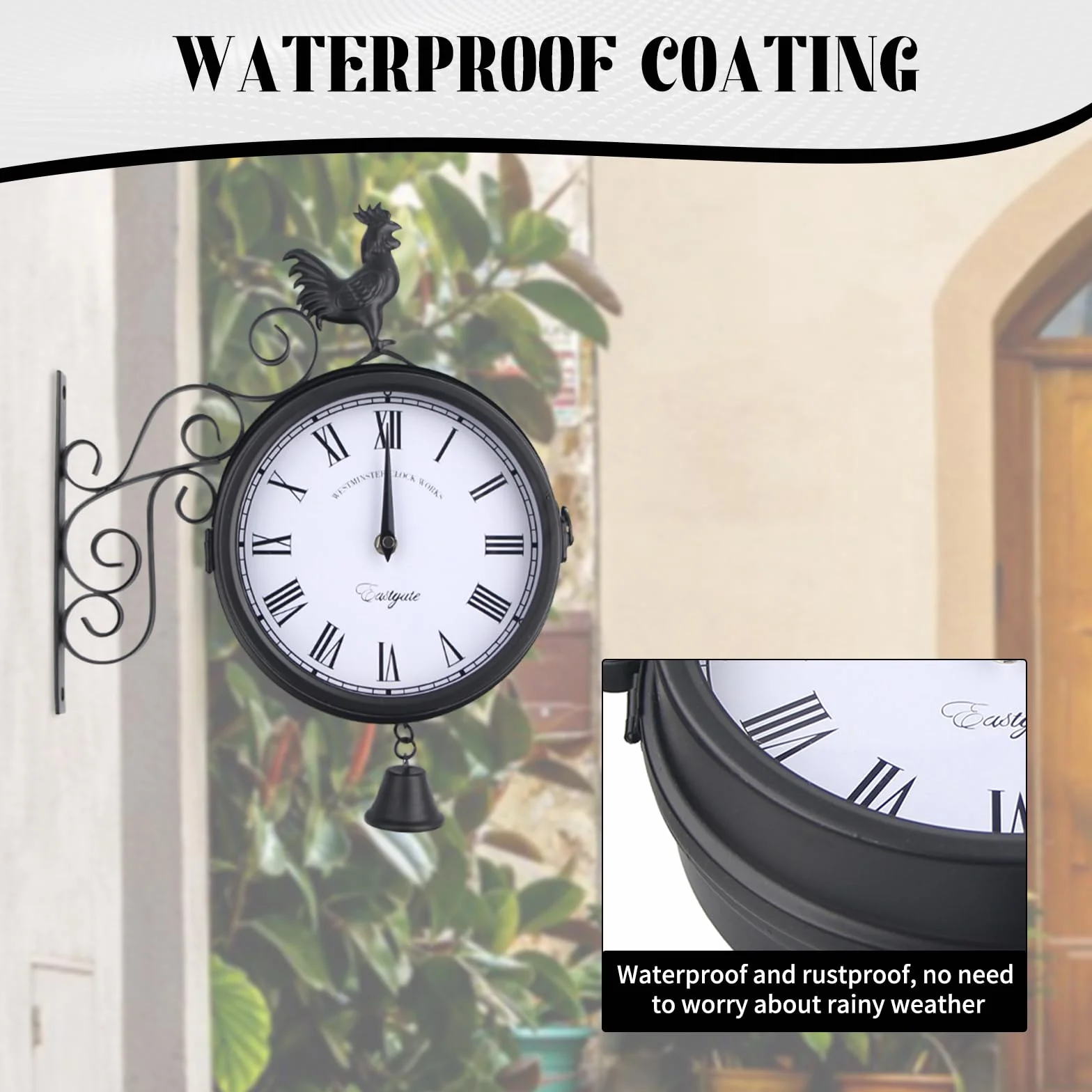 Reloj de jardín retro 20 cm resistente al agua doble cara exterior