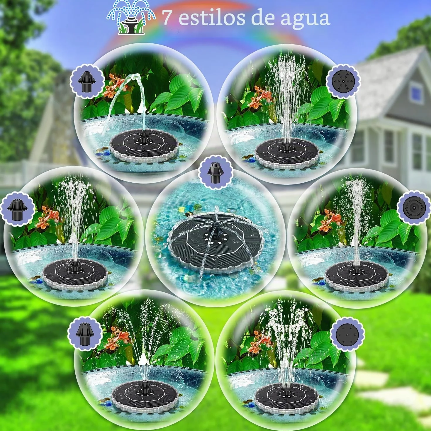 Yzert Fuente Solar LED 3.5W Vidrio Bomba de Agua 2000mAh Batería para Estanque Jardín Exterior