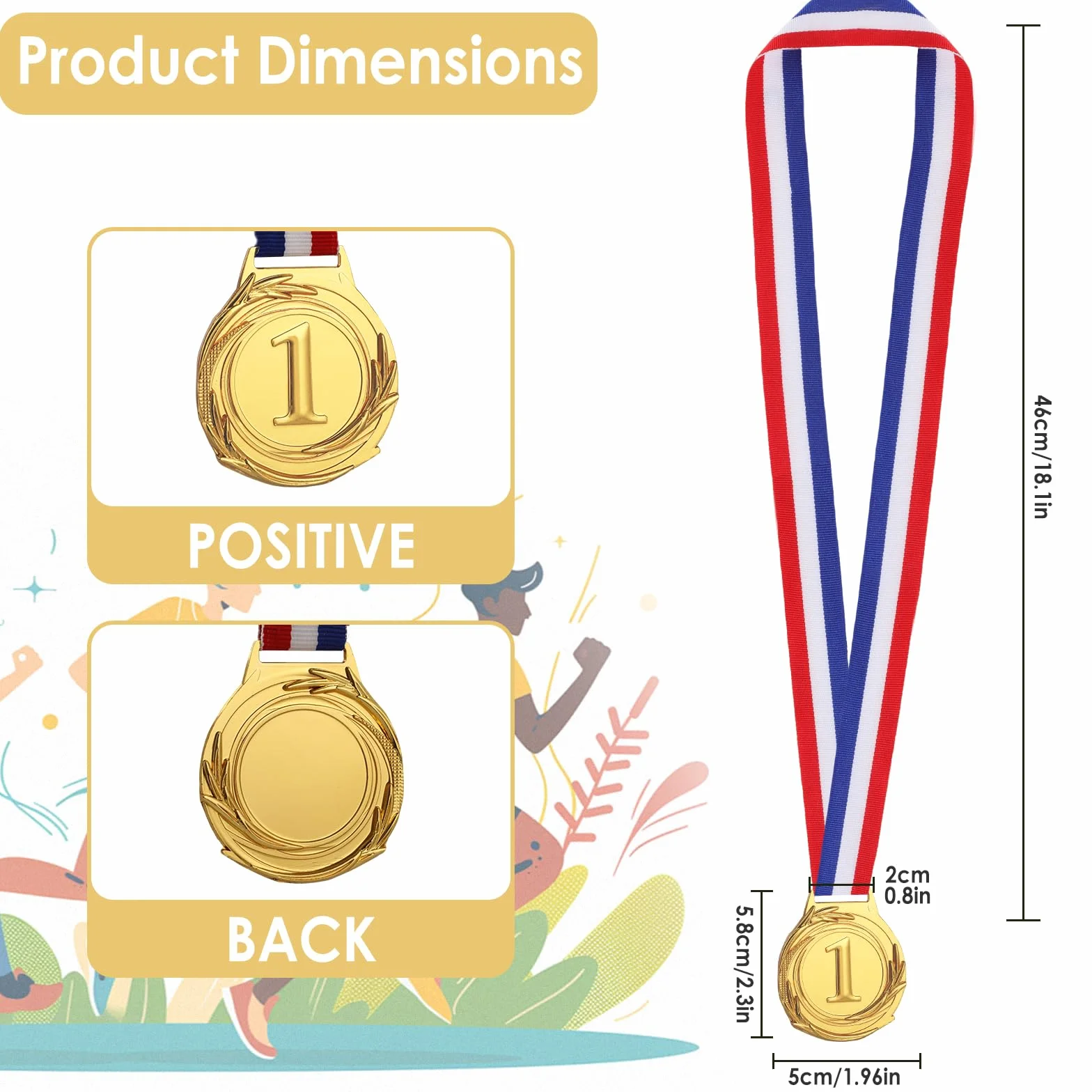 Medallas de oro con cinta para eventos infantiles, aulas y deportes