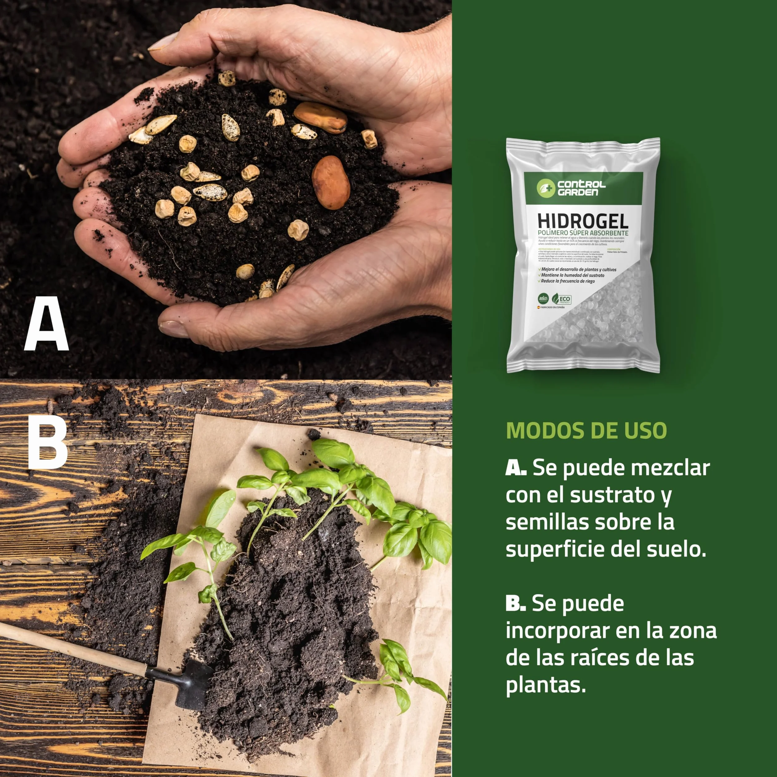 GROWMANIA.ES Hidrogel Retenedor de Agua 1 KG Polímero Súper Absorbente para Plantas hasta 300 L
