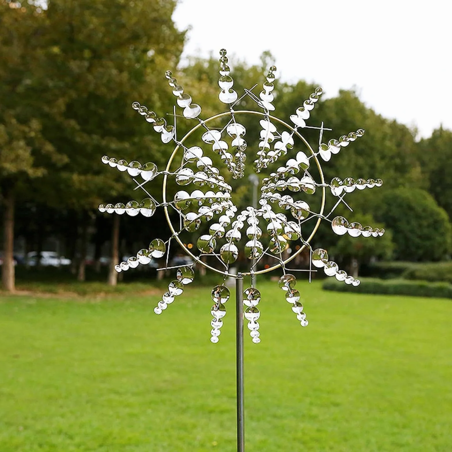 Móviles Verticales de Viento de Acero Inoxidable para Exteriores, Molinos de Viento 3D dinámicos, Molinos de Viento de Metal giratorios en Forma de Flor,D,30 × 96.5 cm