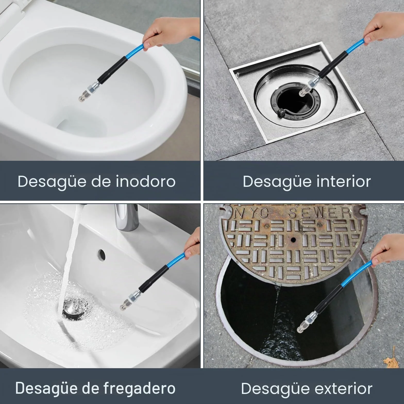 Kit de Limpieza de Tuberías de 30 m para Karcher K2-K7 y Bosch | Manguera Azul de Alta Presión de 5800 PSI con Chorro de Agua para Desatascar y Limpiar Desagües