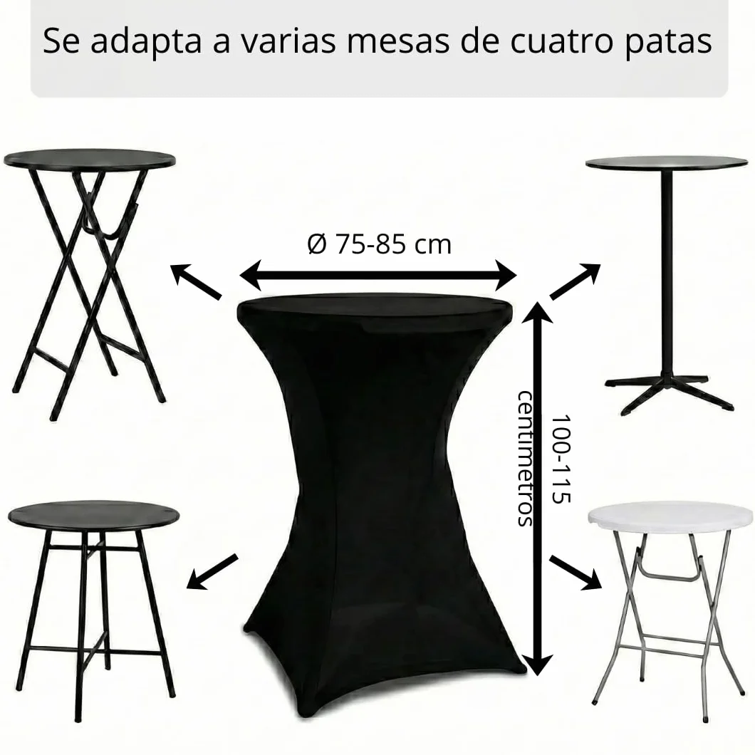 Saaf Faldas de Mesa de Lujo Negro - Juego de 4 - Funda Elástica Lavable para Mesa de 80-85cm